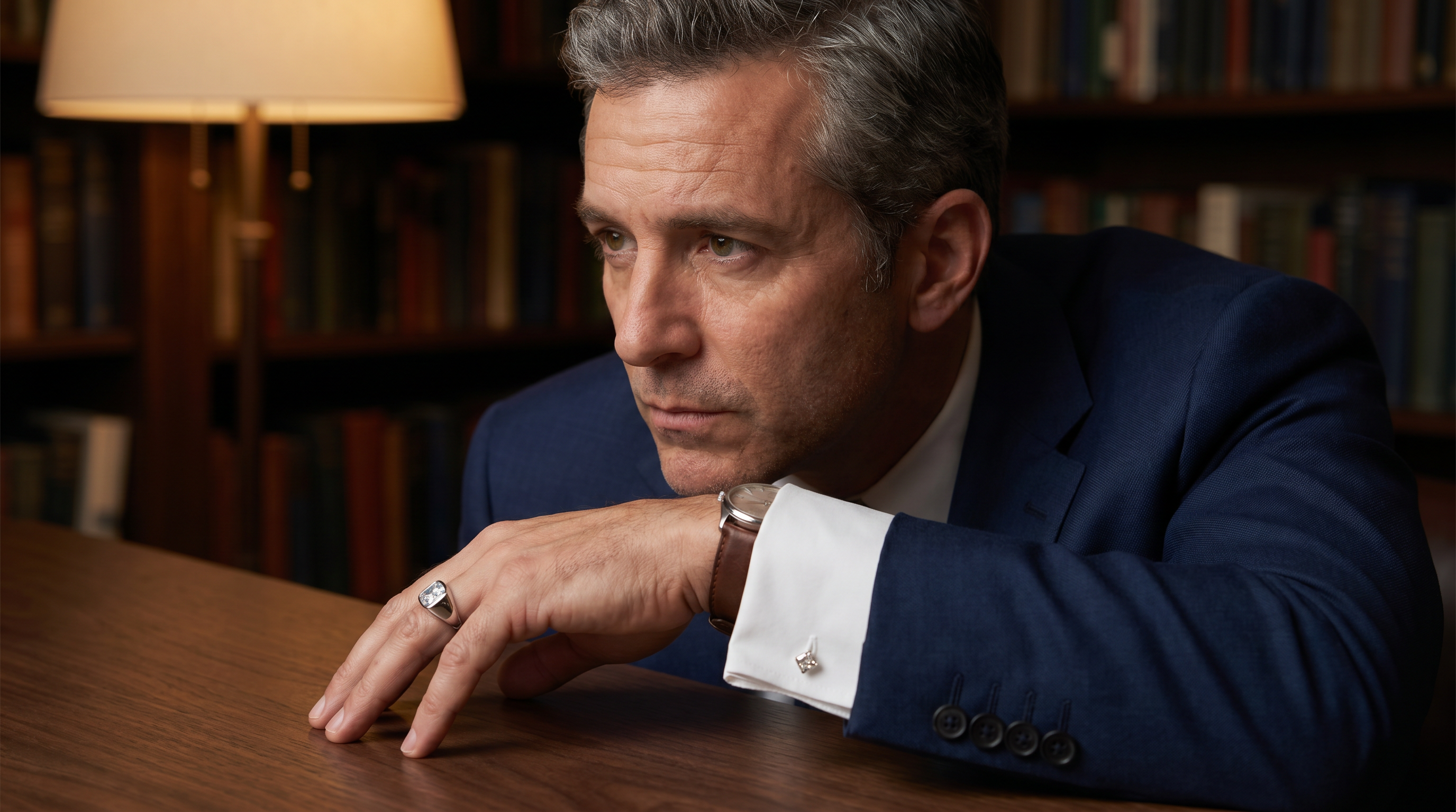 Distinguished man wearing lab-grown diamond signet ring and cufflinks, Father's Day jewelry gifts 2026