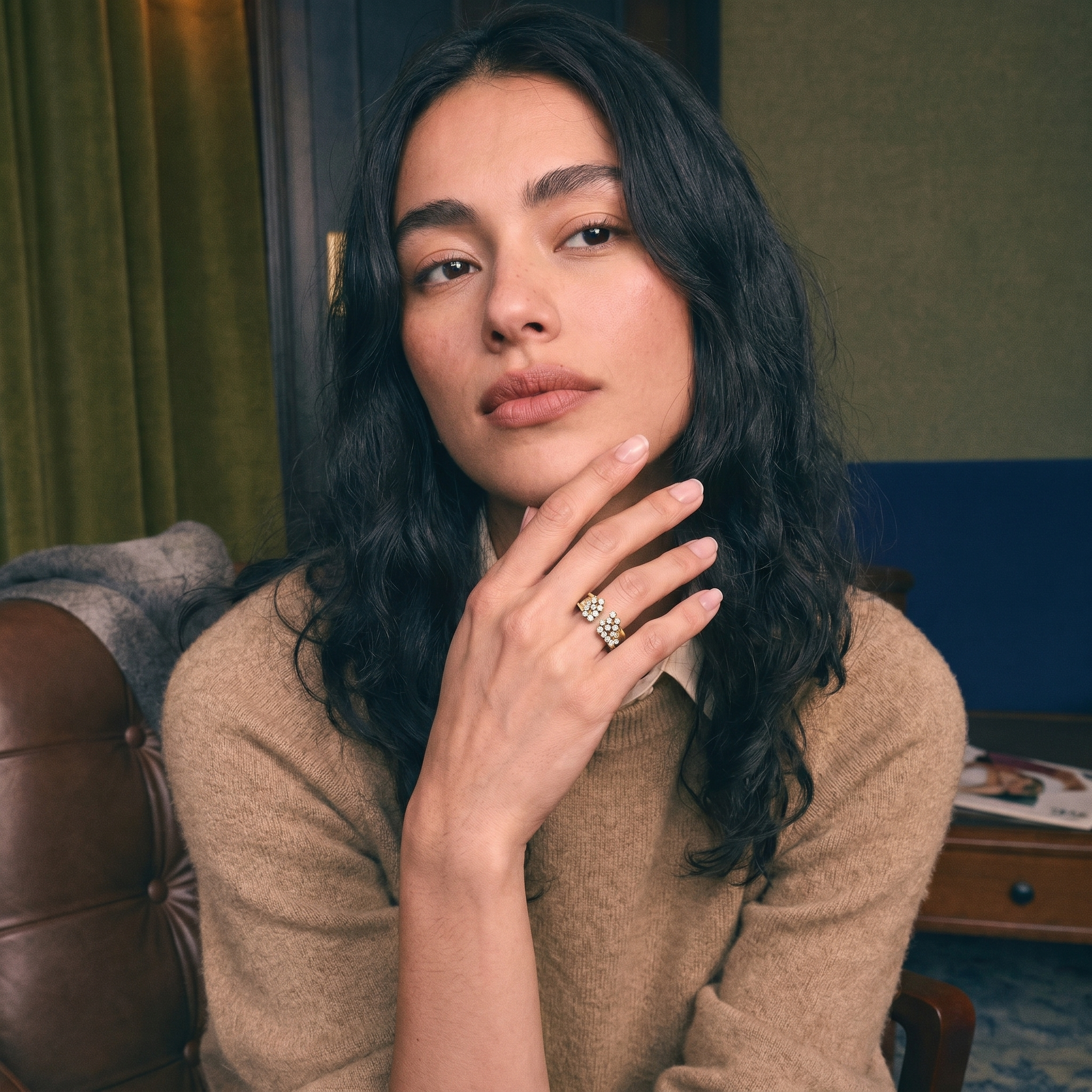 Brushed Diamond Cluster Ring worn | Roomy's Jewellery