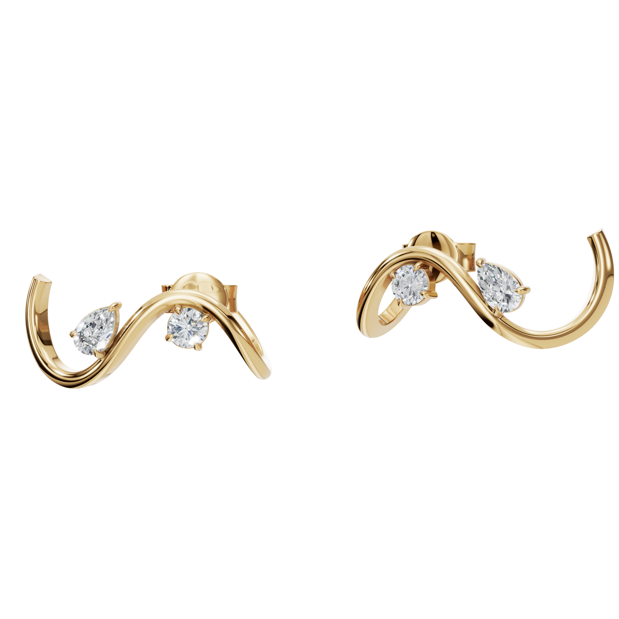 Serena Wave Diamond Hoop Earrings in Yellow Gold | Lab Grown | Roomy's Jewelery