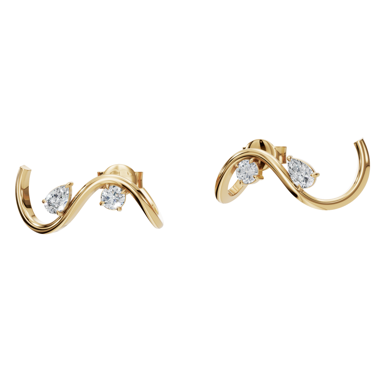 Serena Wave Diamond Hoop Earrings in Yellow Gold | Lab Grown | Roomy's Jewelery