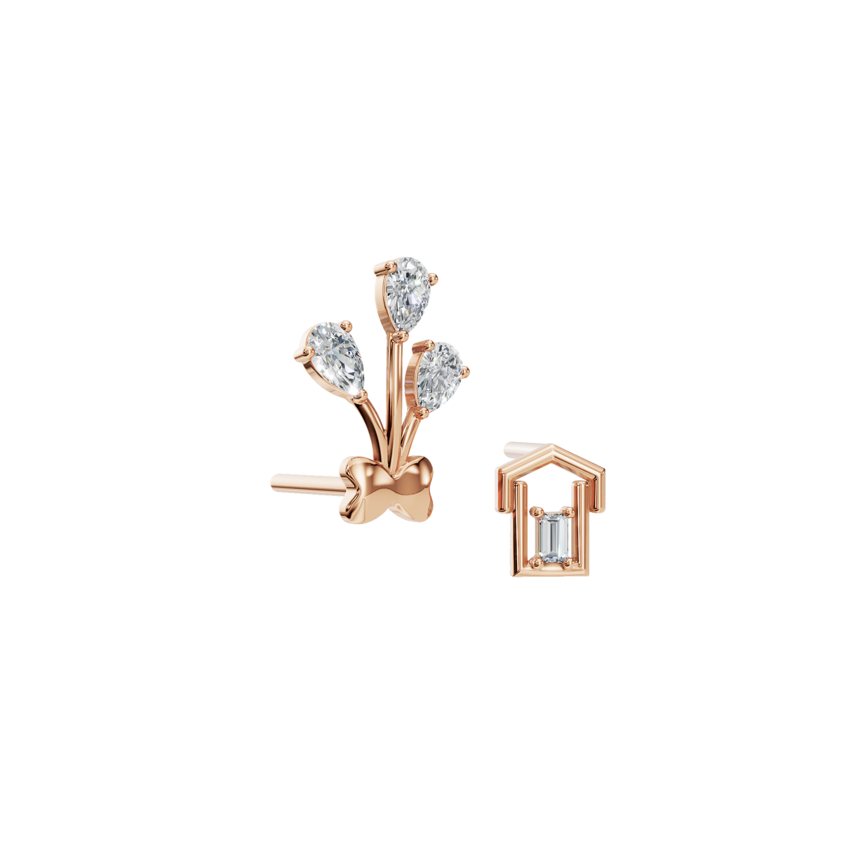 Blossom Grace Mismatched Earrings in Solid Gold | Lab Grown Diamond | Roomy's Jewelery (view 8)