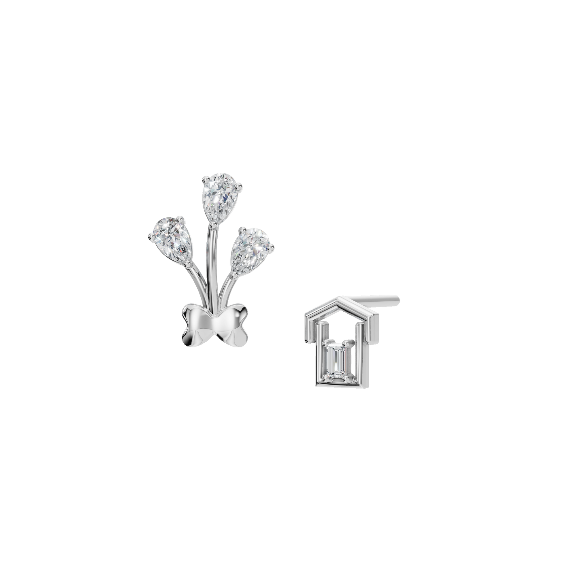Blossom Grace Mismatched Earrings in Solid Gold | Lab Grown Diamond | Roomy's Jewelery (view 9)