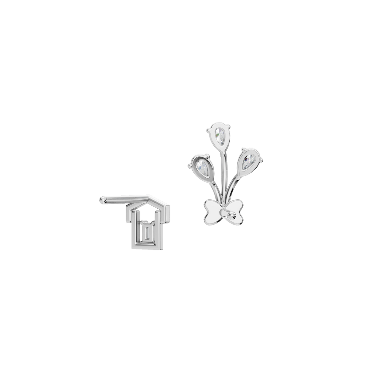 Blossom Grace Mismatched Earrings in Solid Gold | Lab Grown Diamond | Roomy's Jewelery (view 11)