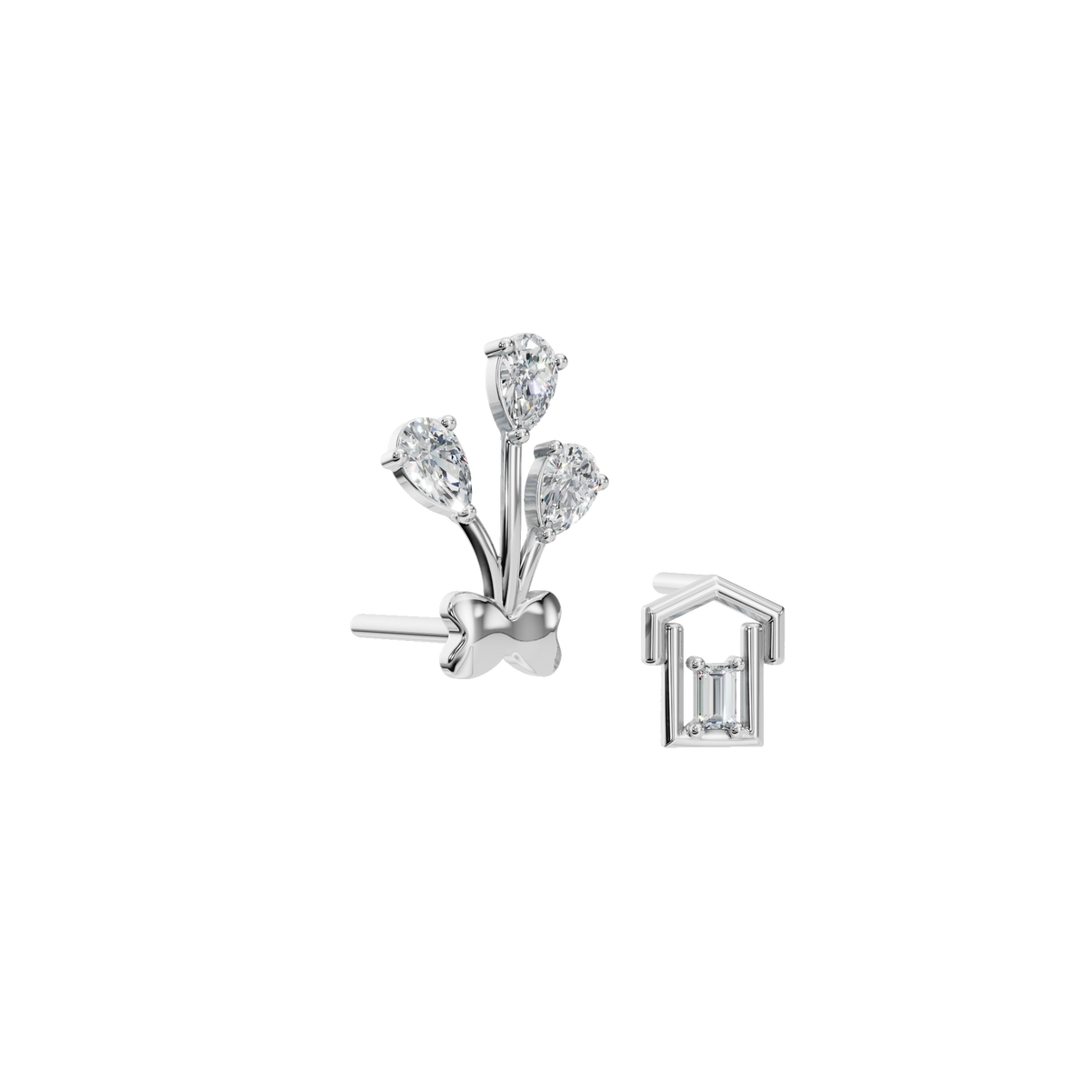 Blossom Grace Mismatched Earrings in Solid Gold | Lab Grown Diamond | Roomy's Jewelery (view 12)