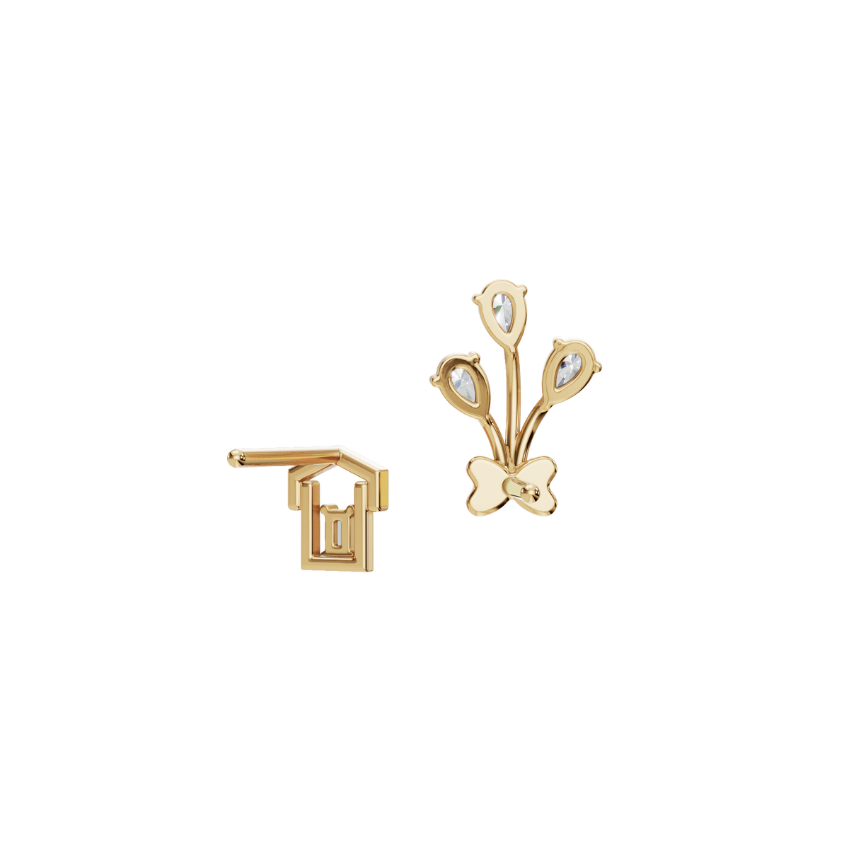 Blossom Grace Mismatched Earrings in Solid Gold | Lab Grown Diamond | Roomy's Jewelery (view 3)