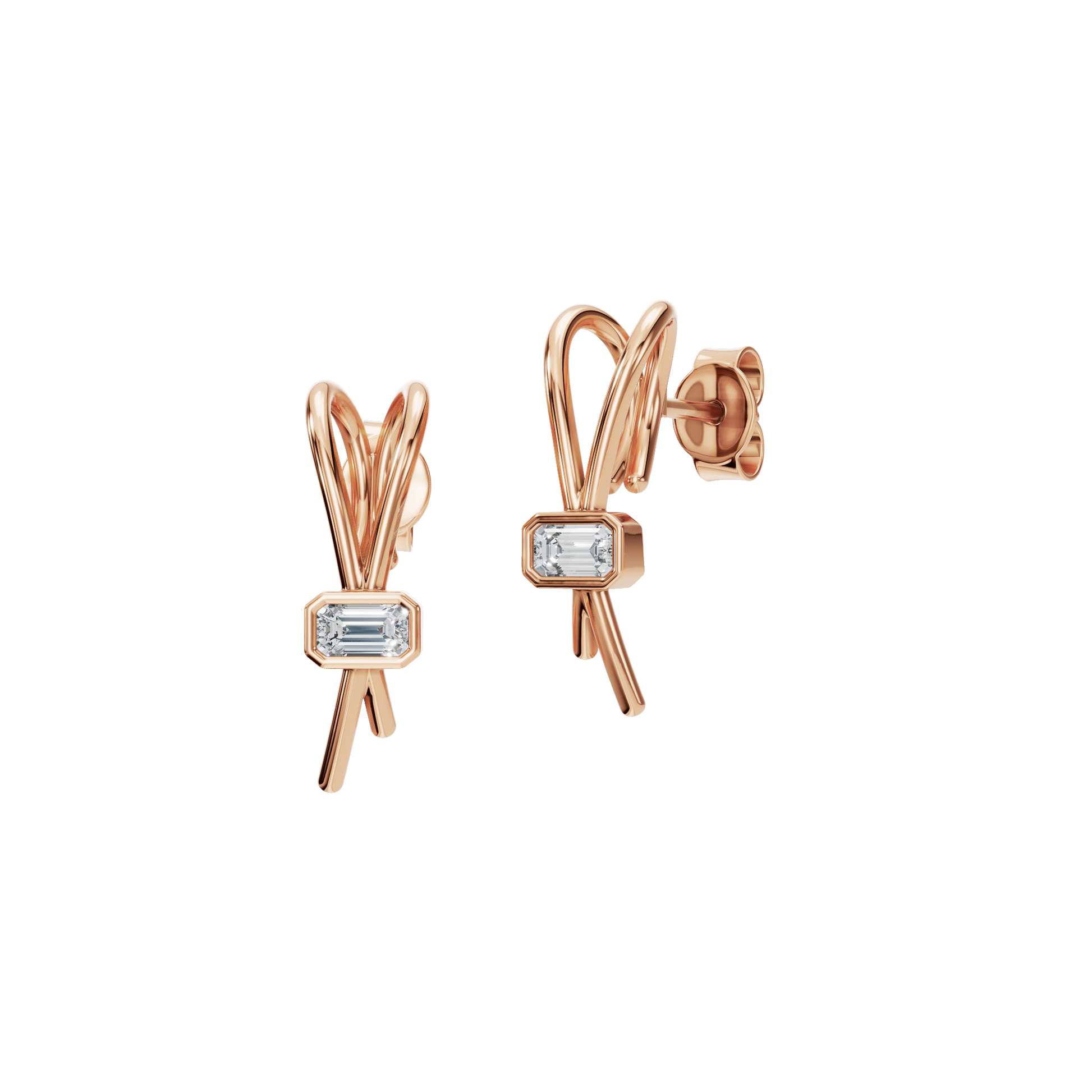 Emerald Ribbon Fashion Stud Earrings in Solid Gold | Lab Grown Diamond | Roomy's Jewelery (view 5)
