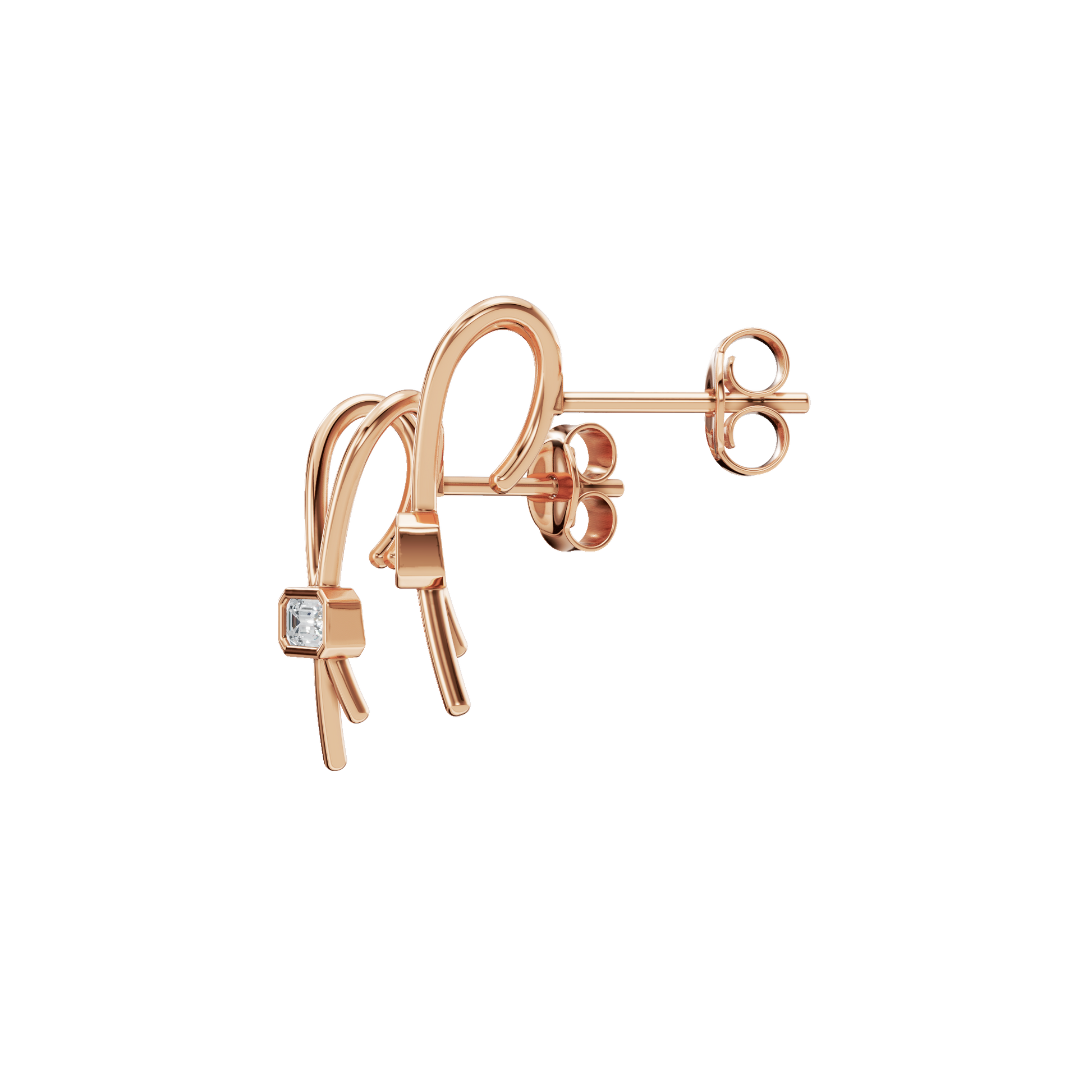 Emerald Ribbon Fashion Stud Earrings in Solid Gold | Lab Grown Diamond | Roomy's Jewelery (view 6)