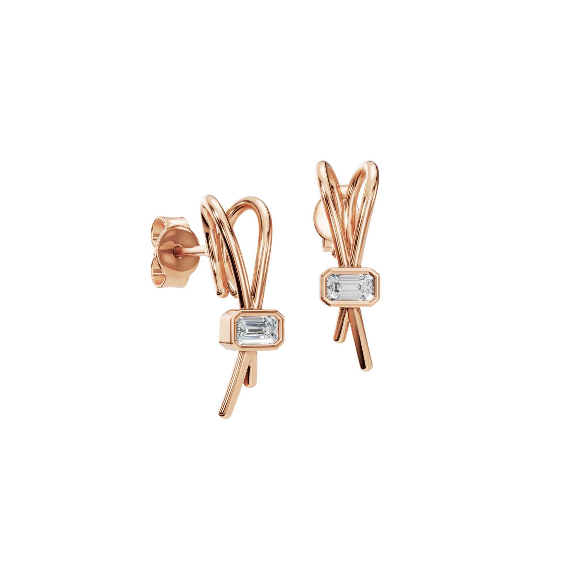 Emerald Ribbon Fashion Stud Earrings in Solid Gold | Lab Grown Diamond | Roomy's Jewelery (view 8)