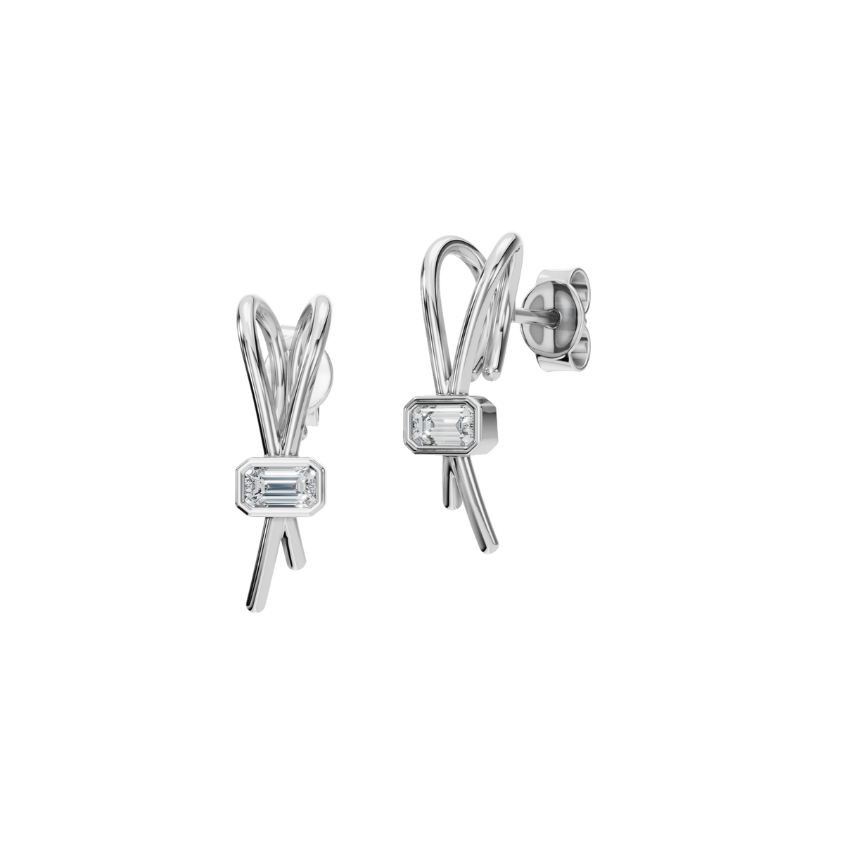 Emerald Ribbon Fashion Stud Earrings in Solid Gold | Lab Grown Diamond | Roomy's Jewelery (view 9)
