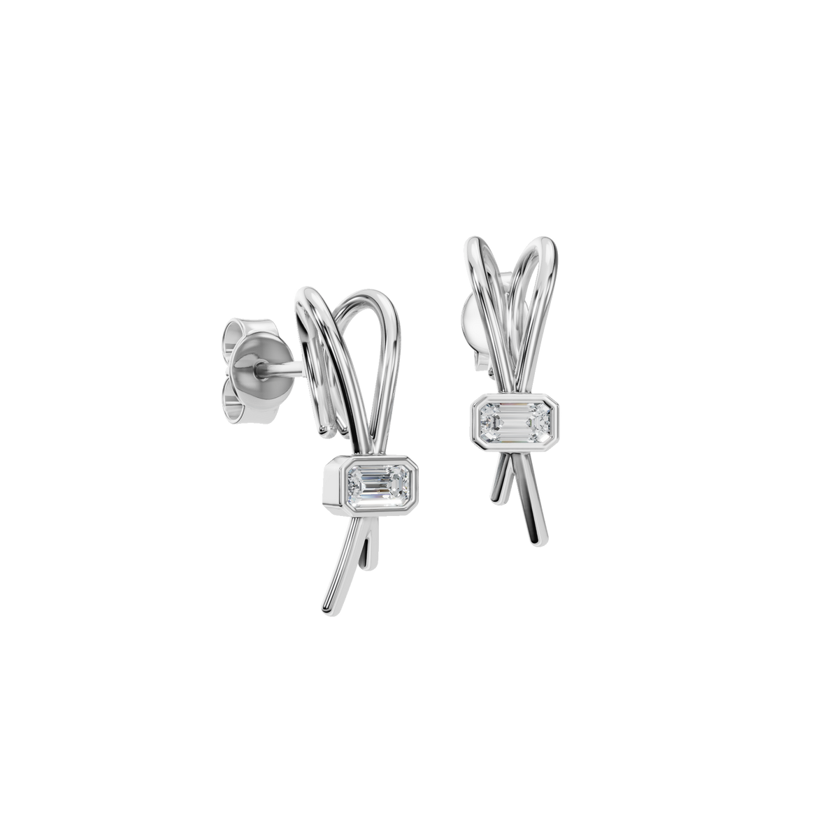 Emerald Ribbon Fashion Stud Earrings in Solid Gold | Lab Grown Diamond | Roomy's Jewelery (view 12)