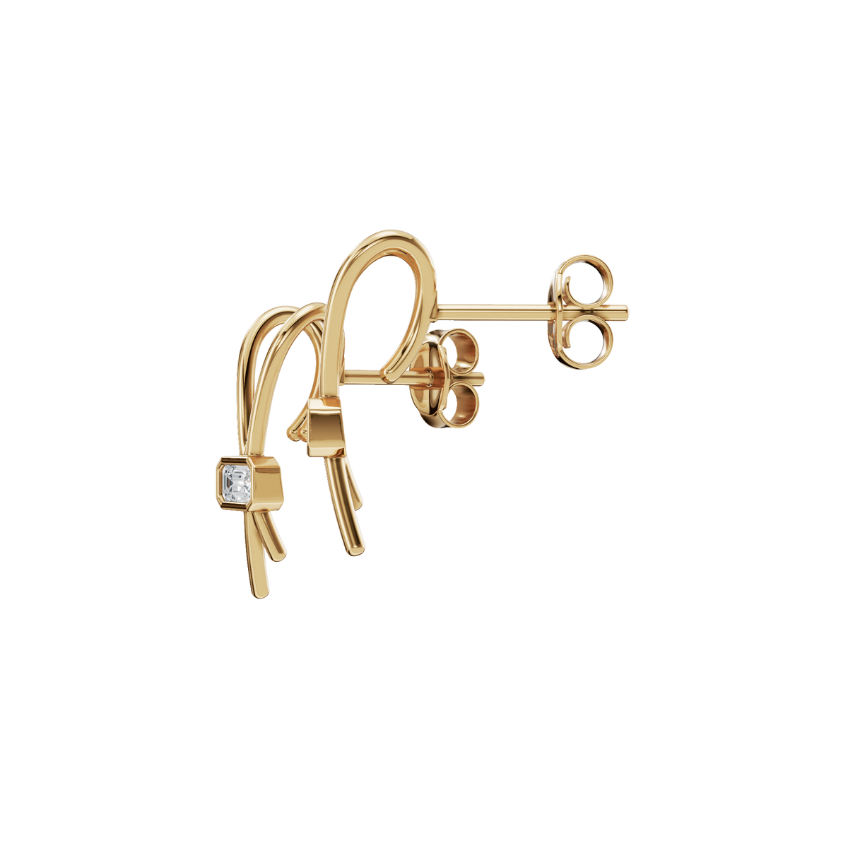 Emerald Ribbon Fashion Stud Earrings in Solid Gold | Lab Grown Diamond | Roomy's Jewelery (view 2)
