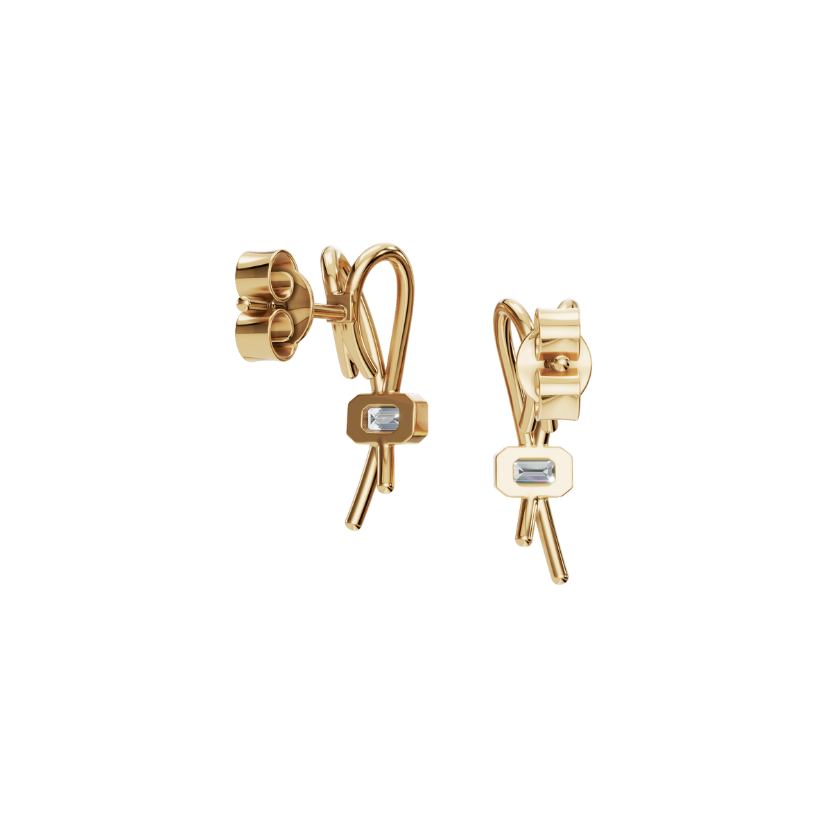 Emerald Ribbon Fashion Stud Earrings in Solid Gold | Lab Grown Diamond | Roomy's Jewelery (view 3)
