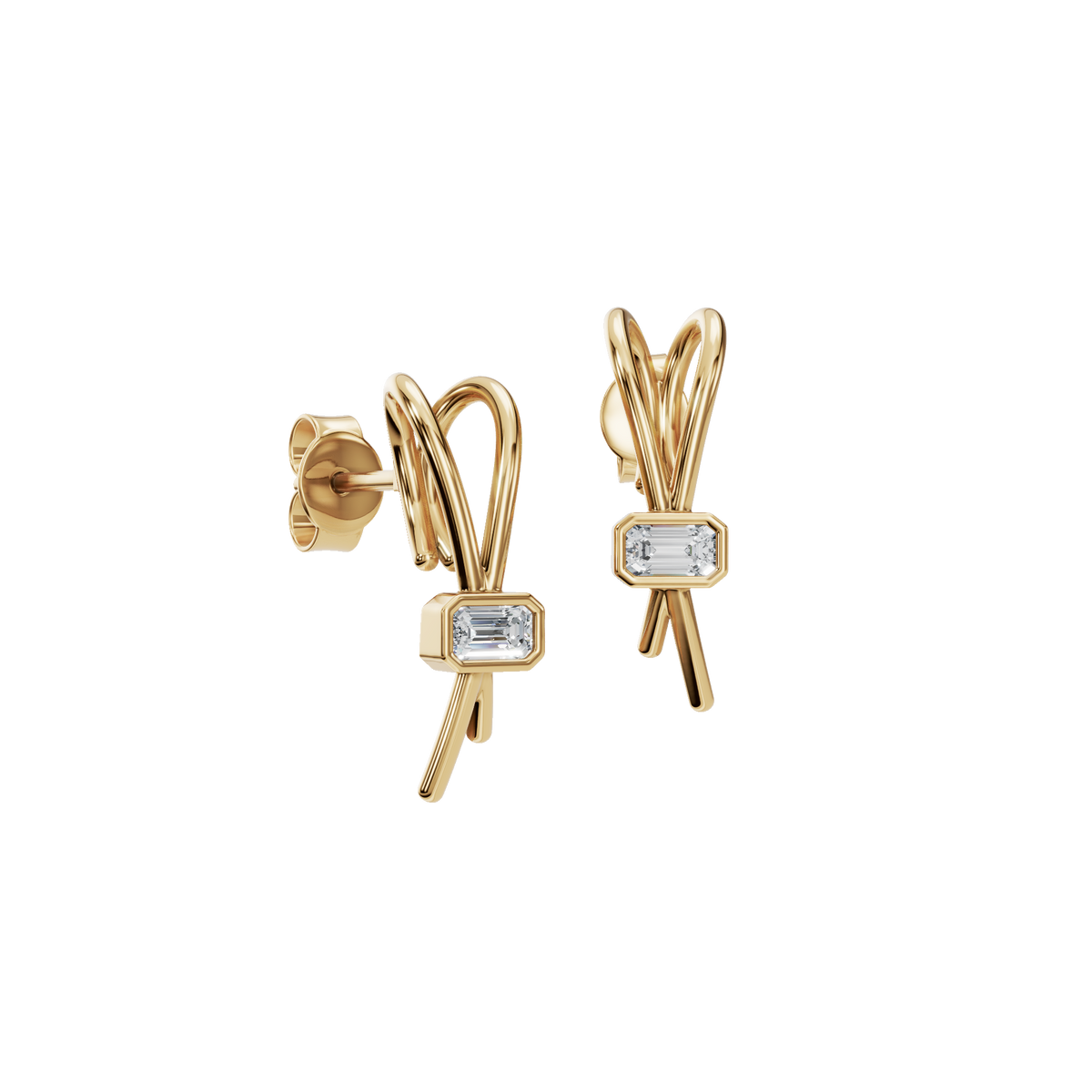 Emerald Ribbon Fashion Stud Earrings in Solid Gold | Lab Grown Diamond | Roomy's Jewelery (view 4)