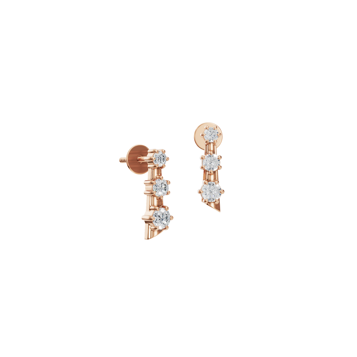 Three Stone Step Fashion Stud Earrings in Solid Gold | Lab Grown Diamond | Roomy's Jewelery (view 8)
