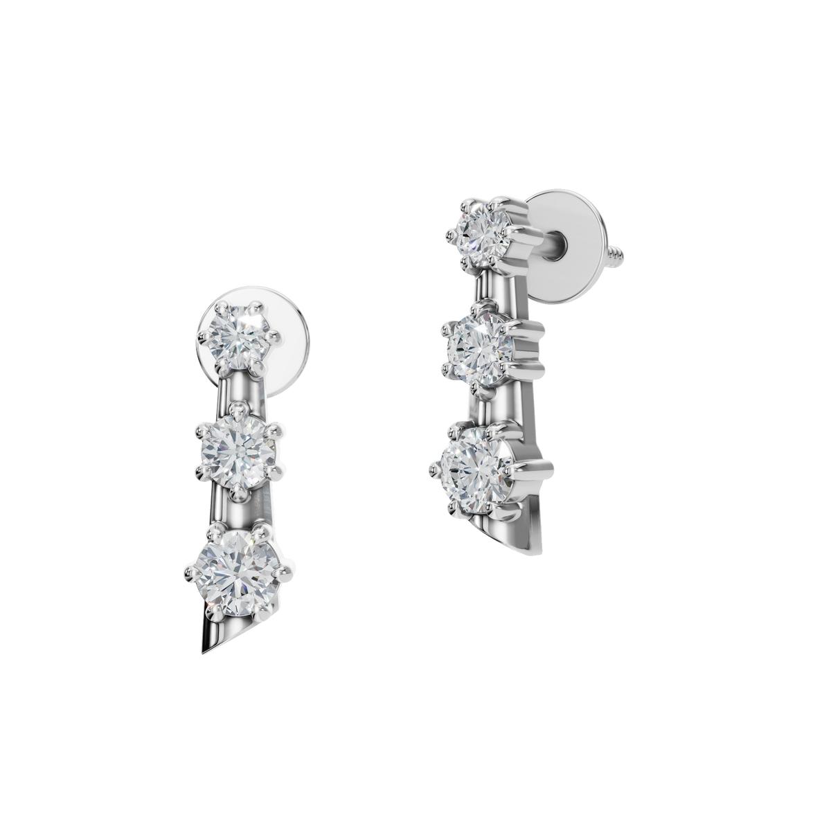 Three Stone Step Fashion Stud Earrings in Solid Gold | Lab Grown Diamond | Roomy's Jewelery (view 9)