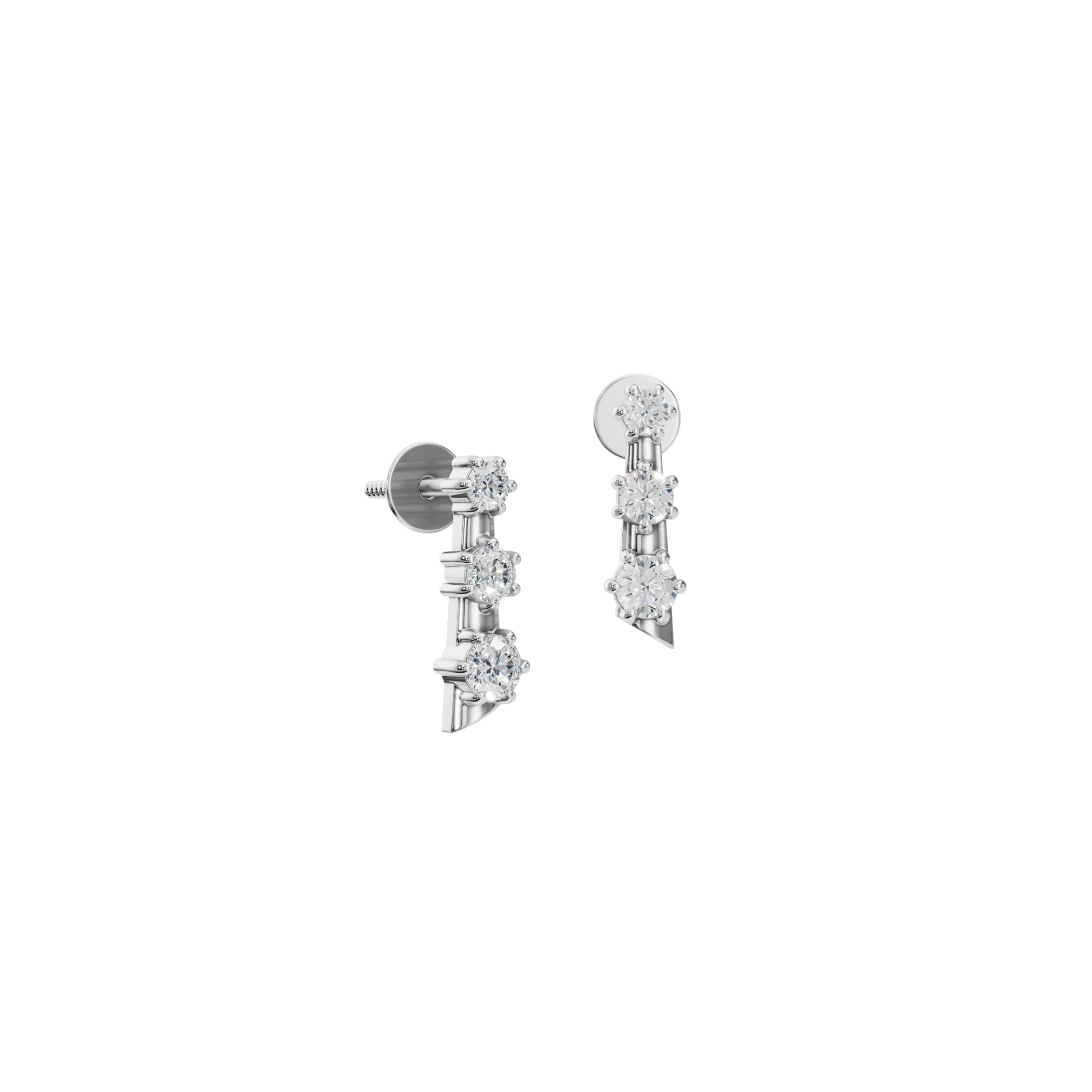Three Stone Step Fashion Stud Earrings in Solid Gold | Lab Grown Diamond | Roomy's Jewelery (view 12)