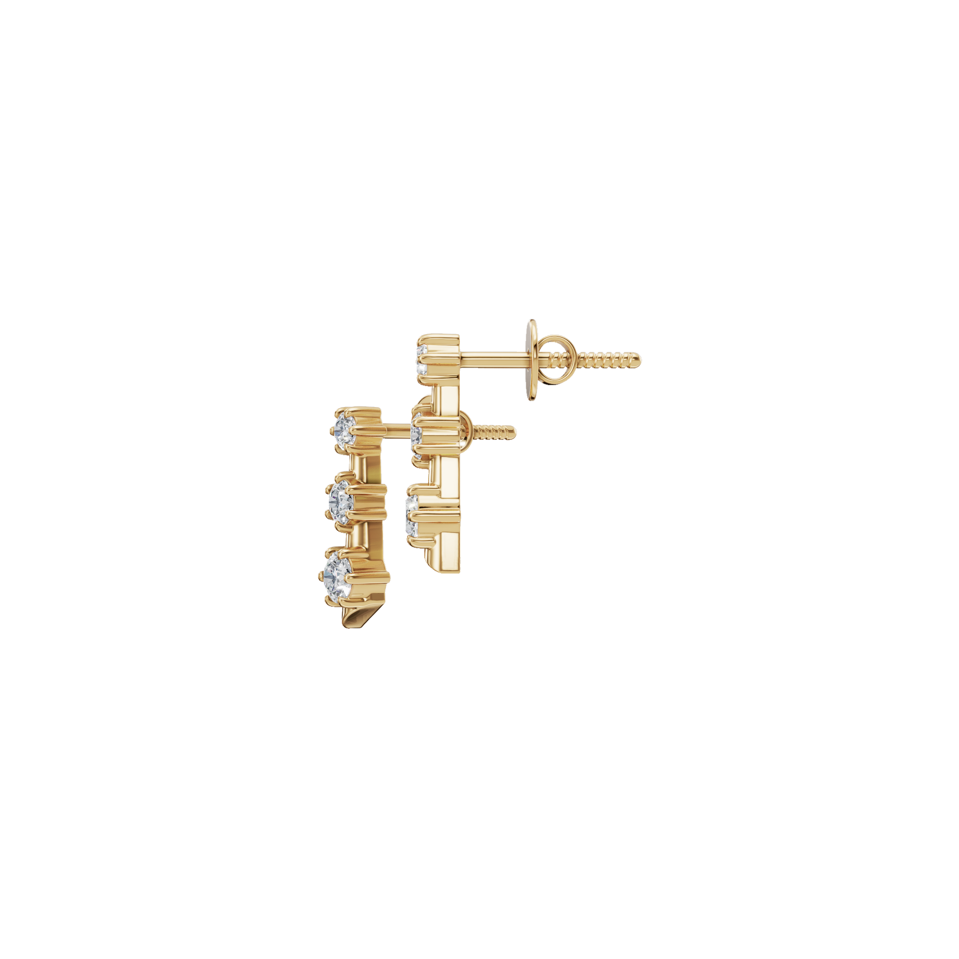 Three Stone Step Fashion Stud Earrings in Solid Gold | Lab Grown Diamond | Roomy's Jewelery (view 2)
