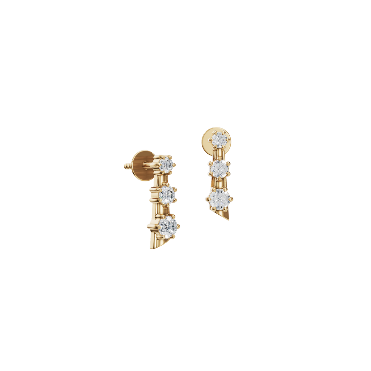 Three Stone Step Fashion Stud Earrings in Solid Gold | Lab Grown Diamond | Roomy's Jewelery (view 4)