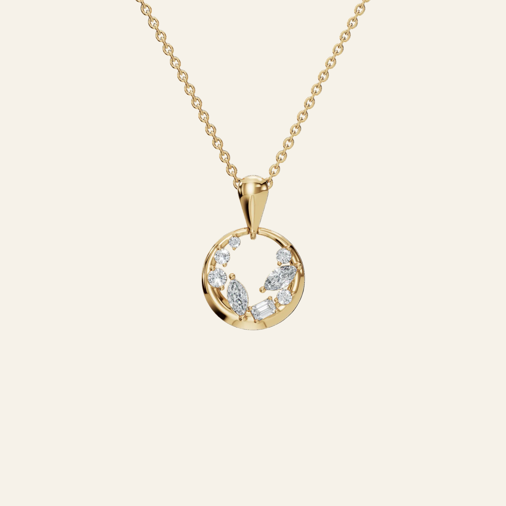 Halo Diamond Circle Pendant in Yellow Gold | Lab Grown | Roomy's Jewelery