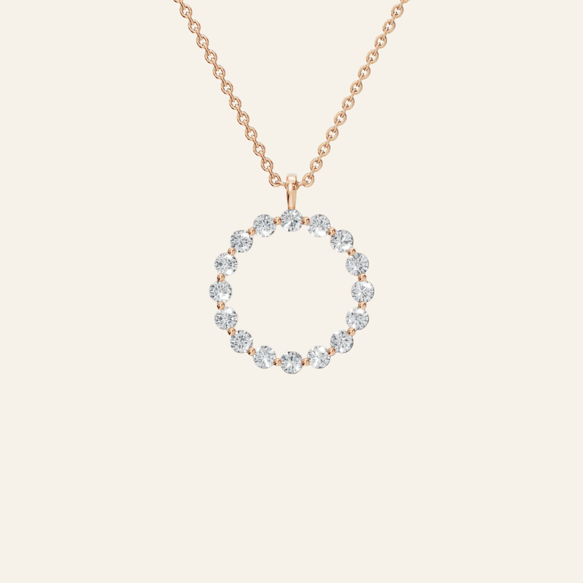 Halo Round Brilliant Diamond Circle Pendant in Solid Gold | Lab Grown Diamond | Roomy's Jewelery (view 5)