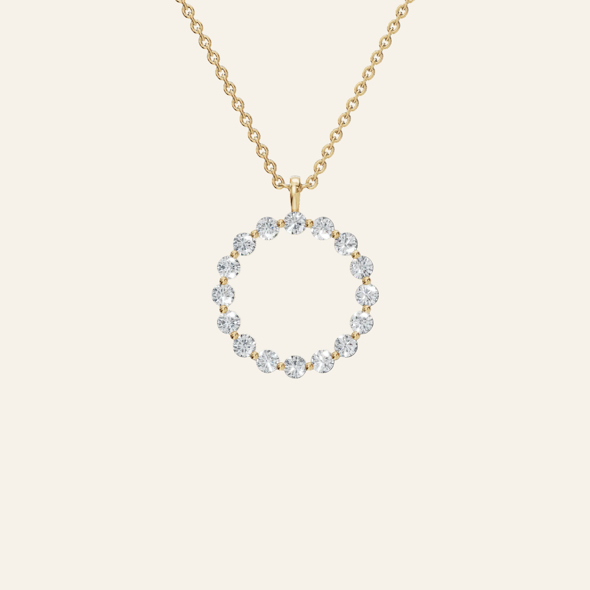Halo Round Brilliant Diamond Circle Pendant in Yellow Gold | Lab Grown | Roomy's Jewelery