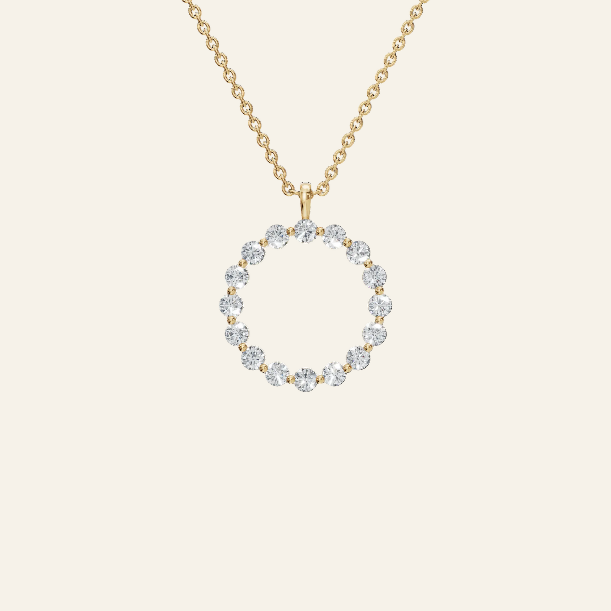 Halo Round Brilliant Diamond Circle Pendant in Yellow Gold | Lab Grown | Roomy's Jewelery