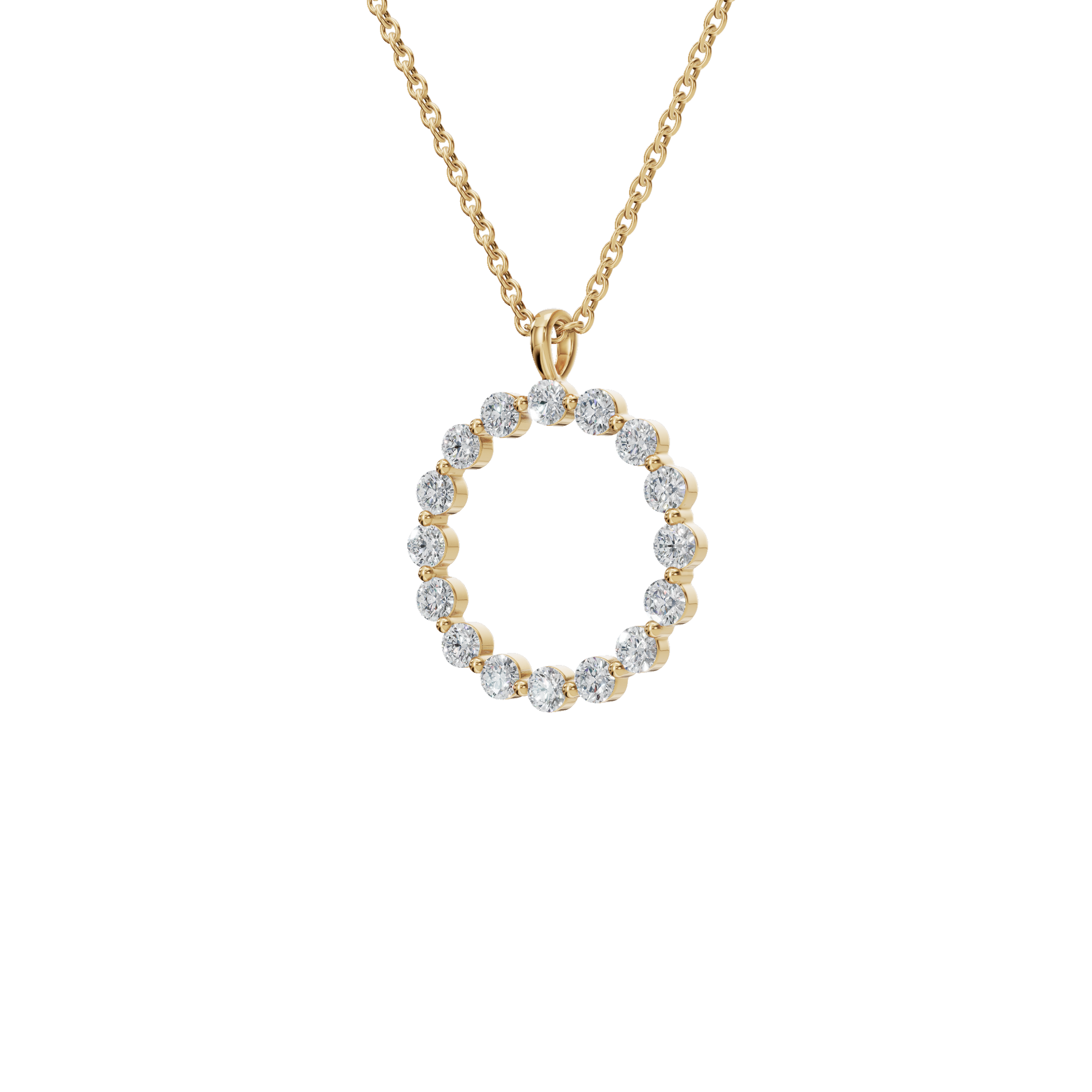 Halo Round Brilliant Diamond Circle Pendant in Solid Gold | Lab Grown Diamond | Roomy's Jewelery (view 2)