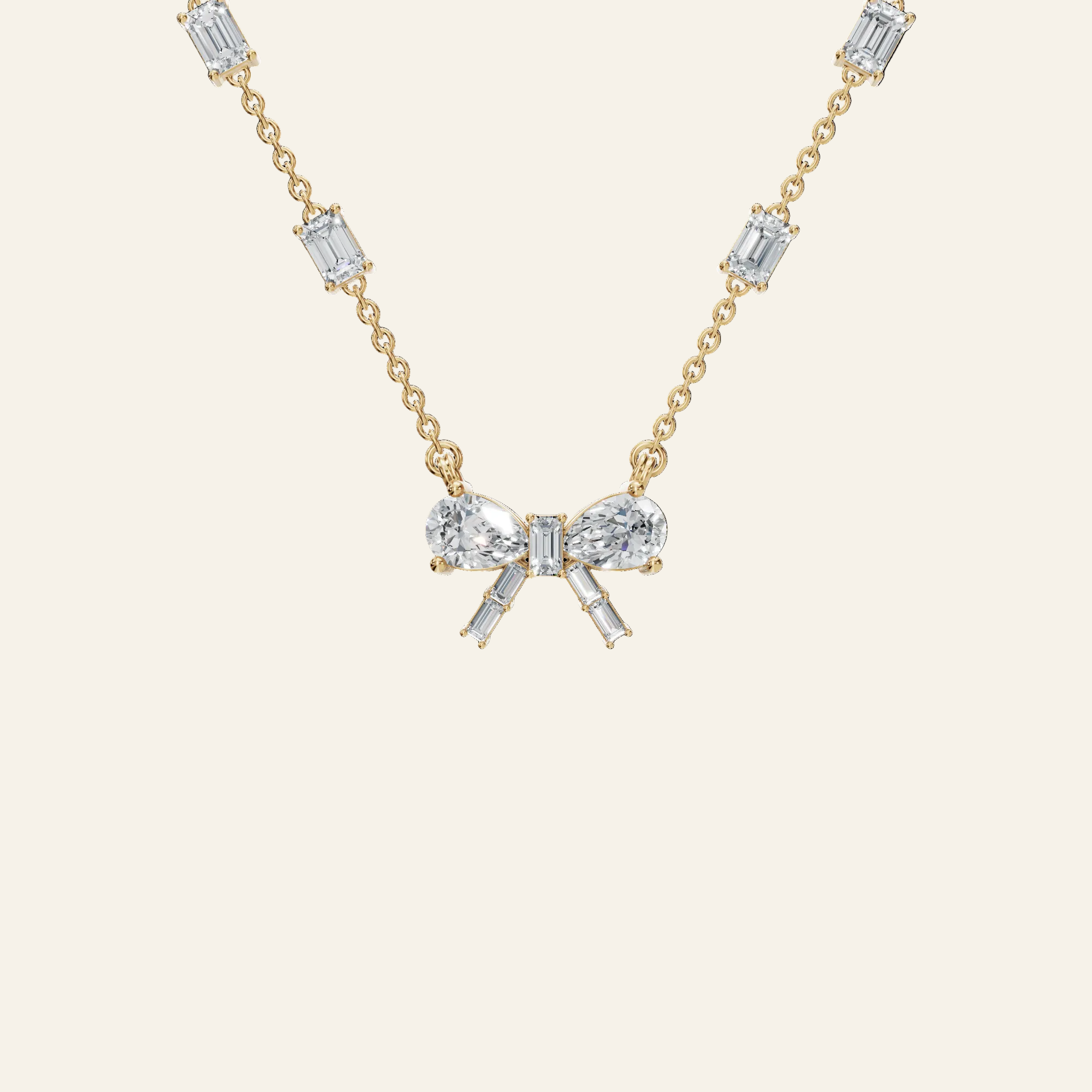 Ribbon & Baguette Diamond Statement Necklace in Yellow Gold | Lab Grown | Roomy's Jewelery