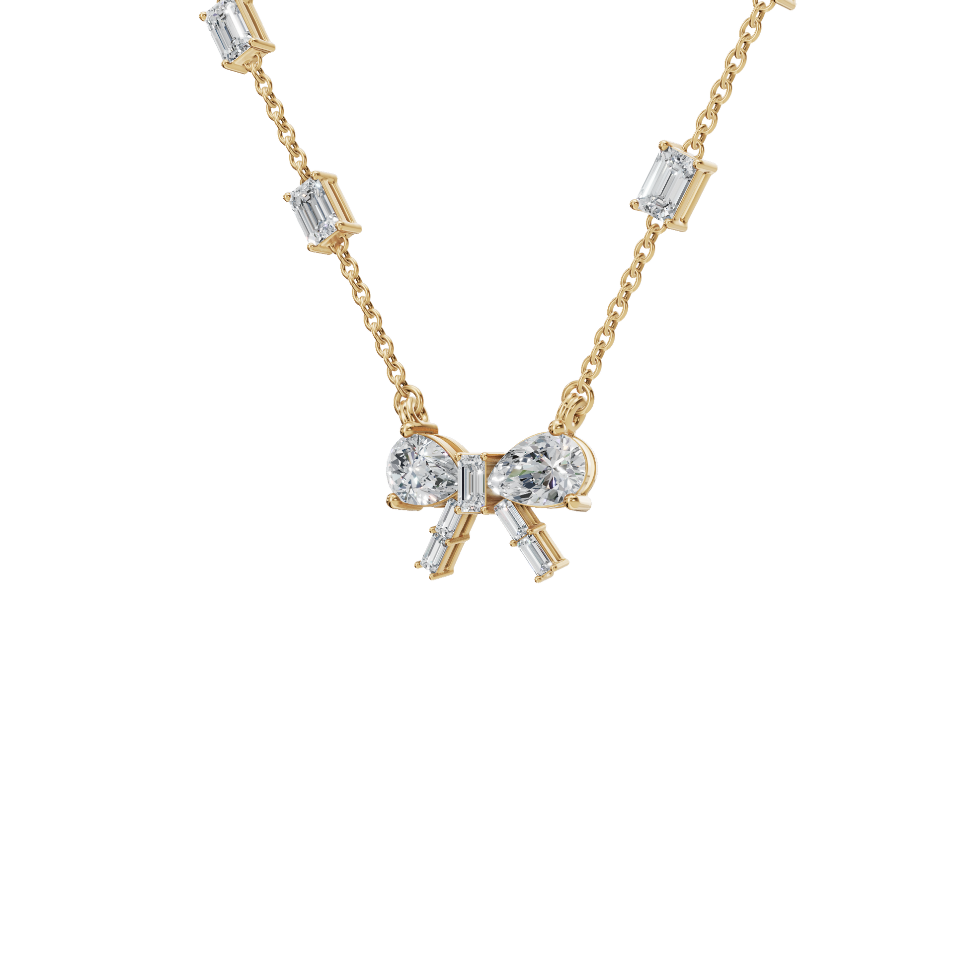 Ribbon & Baguette Diamond Statement Necklace in Solid Gold | Lab Grown Diamond | Roomy's Jewelery (view 2)