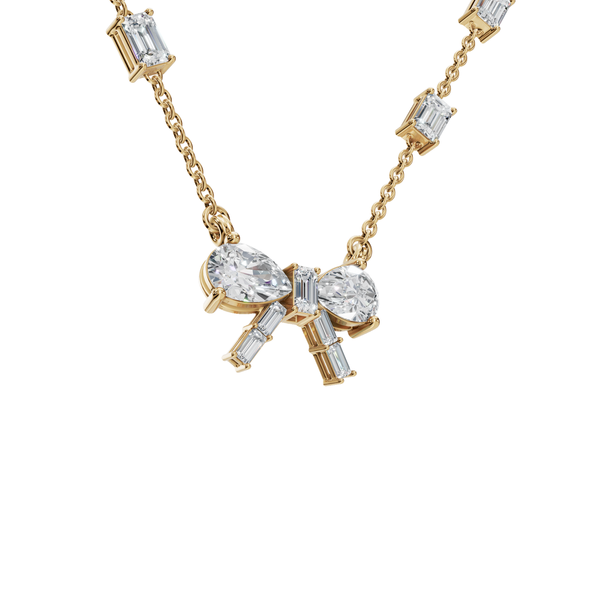 Ribbon & Baguette Diamond Statement Necklace in Solid Gold | Lab Grown Diamond | Roomy's Jewelery (view 4)