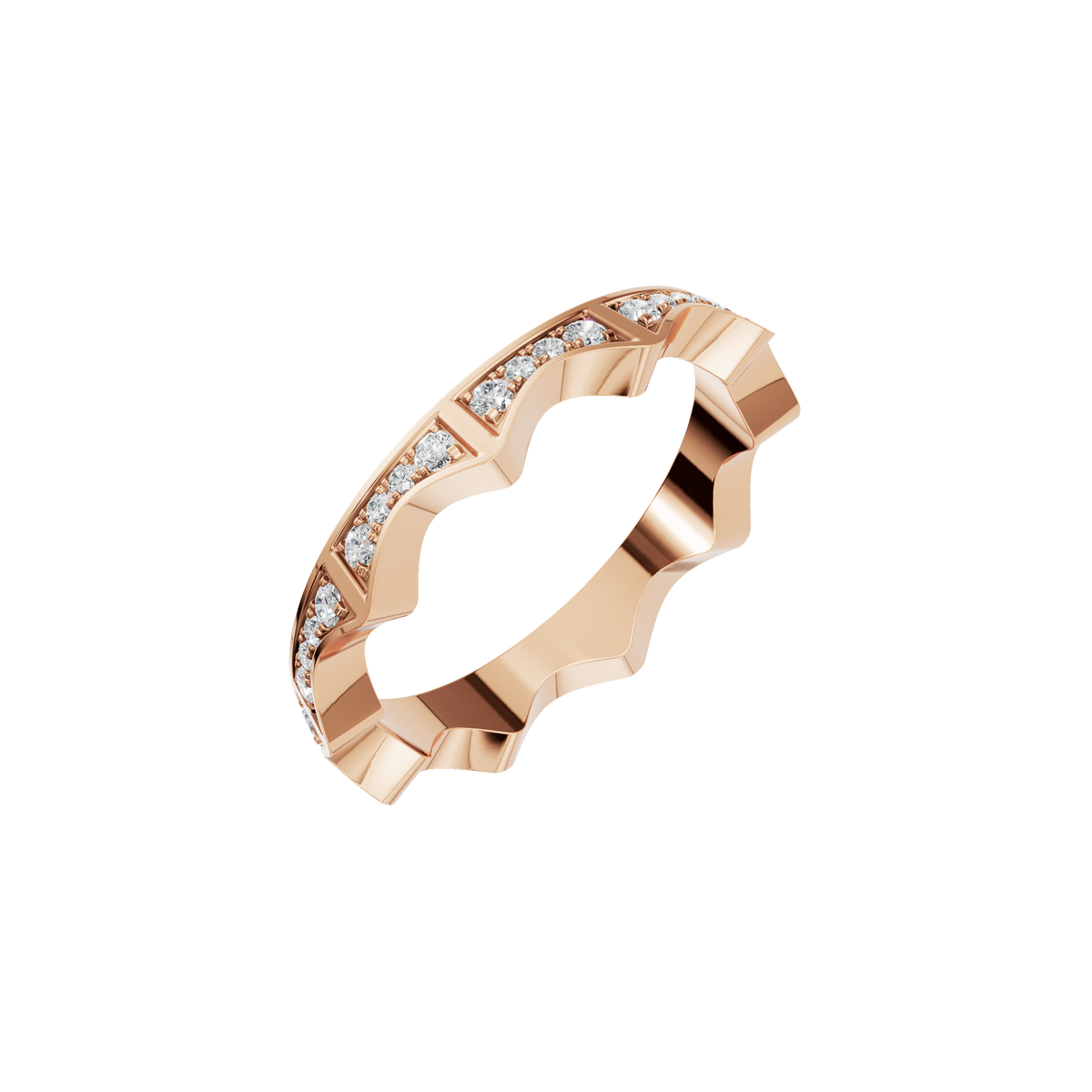 Crenelle Diamond Architectural Band in Rose Gold close-up | Roomy's Jewellery