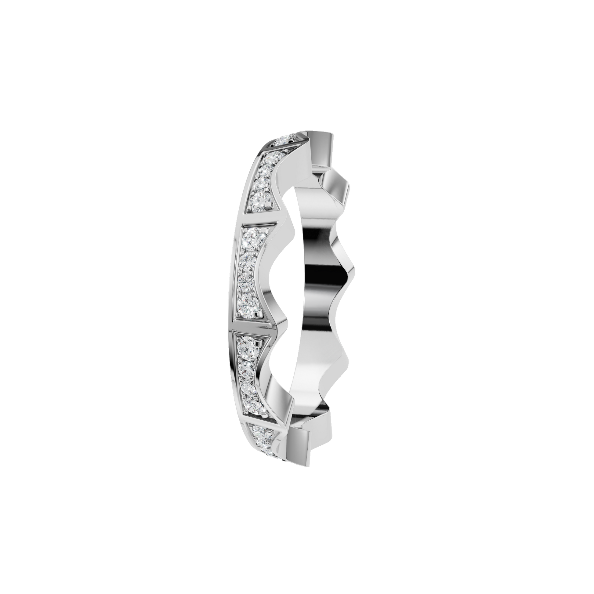 Crenelle Diamond Architectural Band in White Gold side view | Roomy's Jewellery