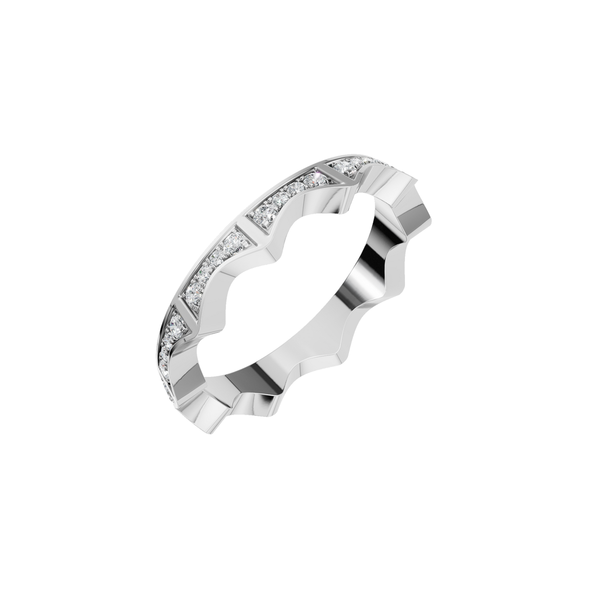 Crenelle Diamond Architectural Band in White Gold close-up | Roomy's Jewellery