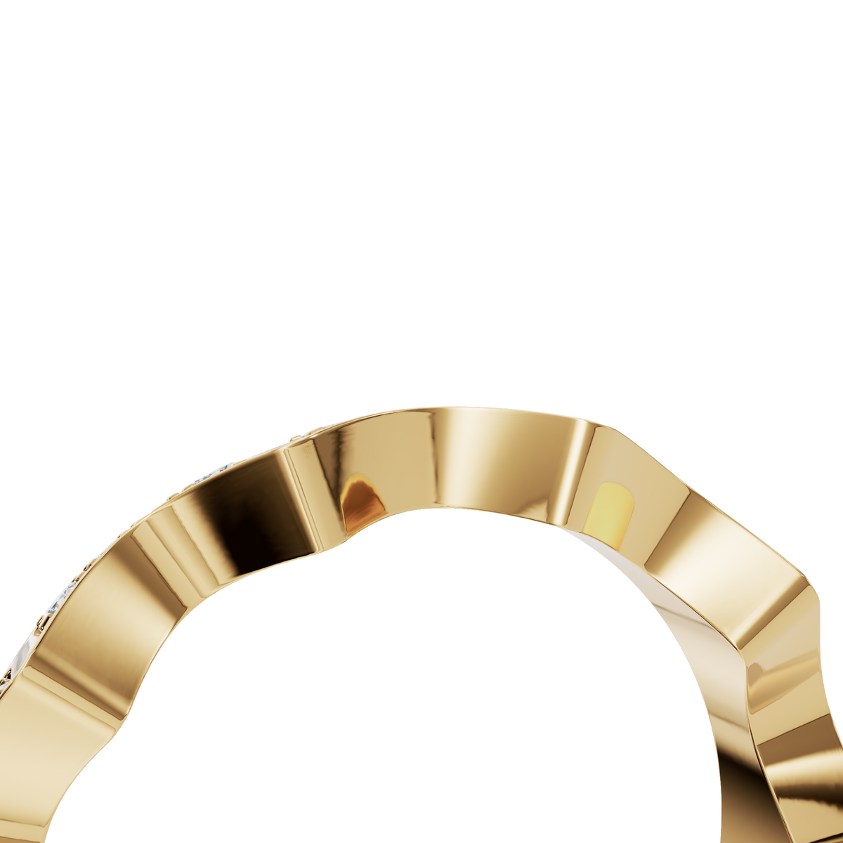 Crenelle Diamond Architectural Band in Yellow Gold angled view | Roomy's Jewellery
