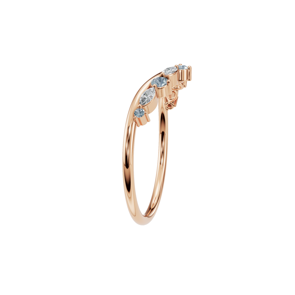 Aqua Arc Diamond Marquise Ring in Rose Gold side view | Roomy's Jewellery
