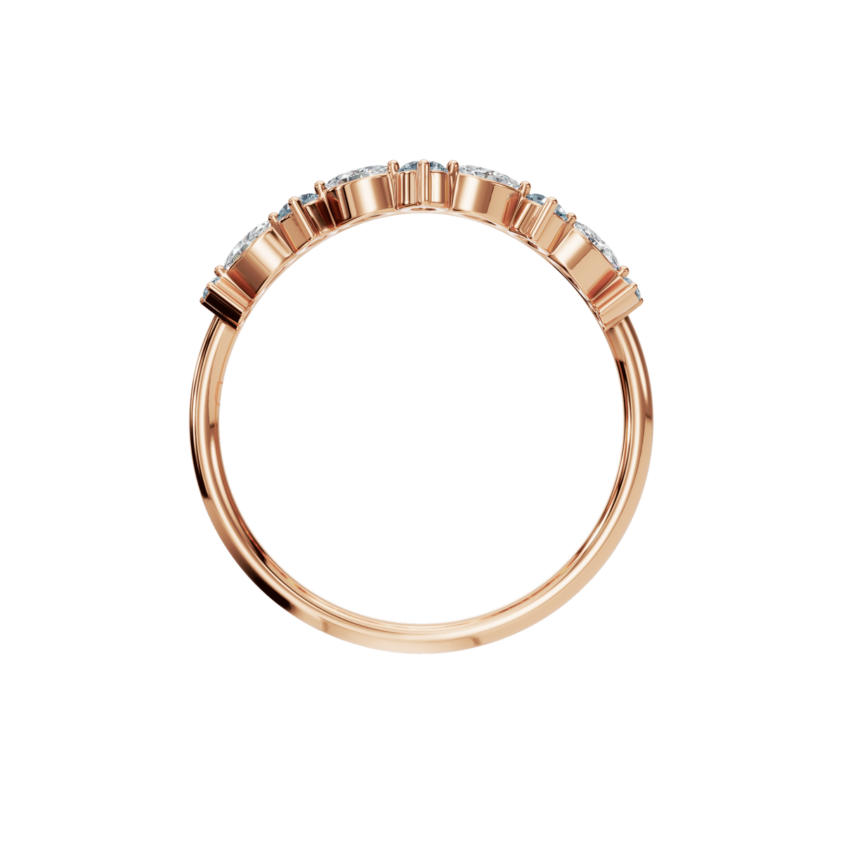 Aqua Arc Diamond Marquise Ring in Rose Gold on hand | Roomy's Jewellery