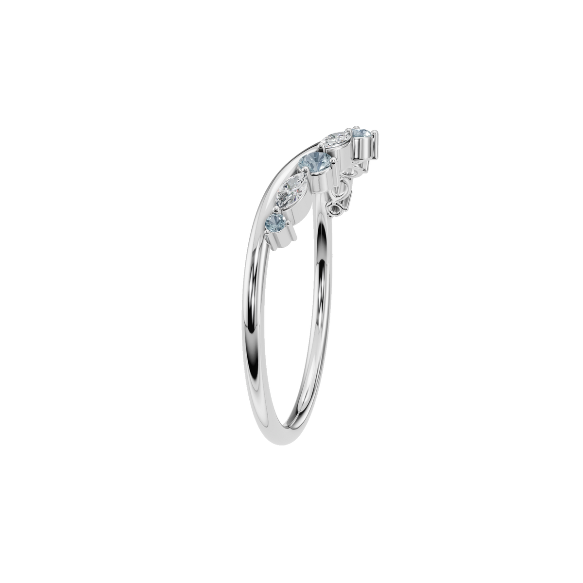 Aqua Arc Diamond Marquise Ring in White Gold side view | Roomy's Jewellery