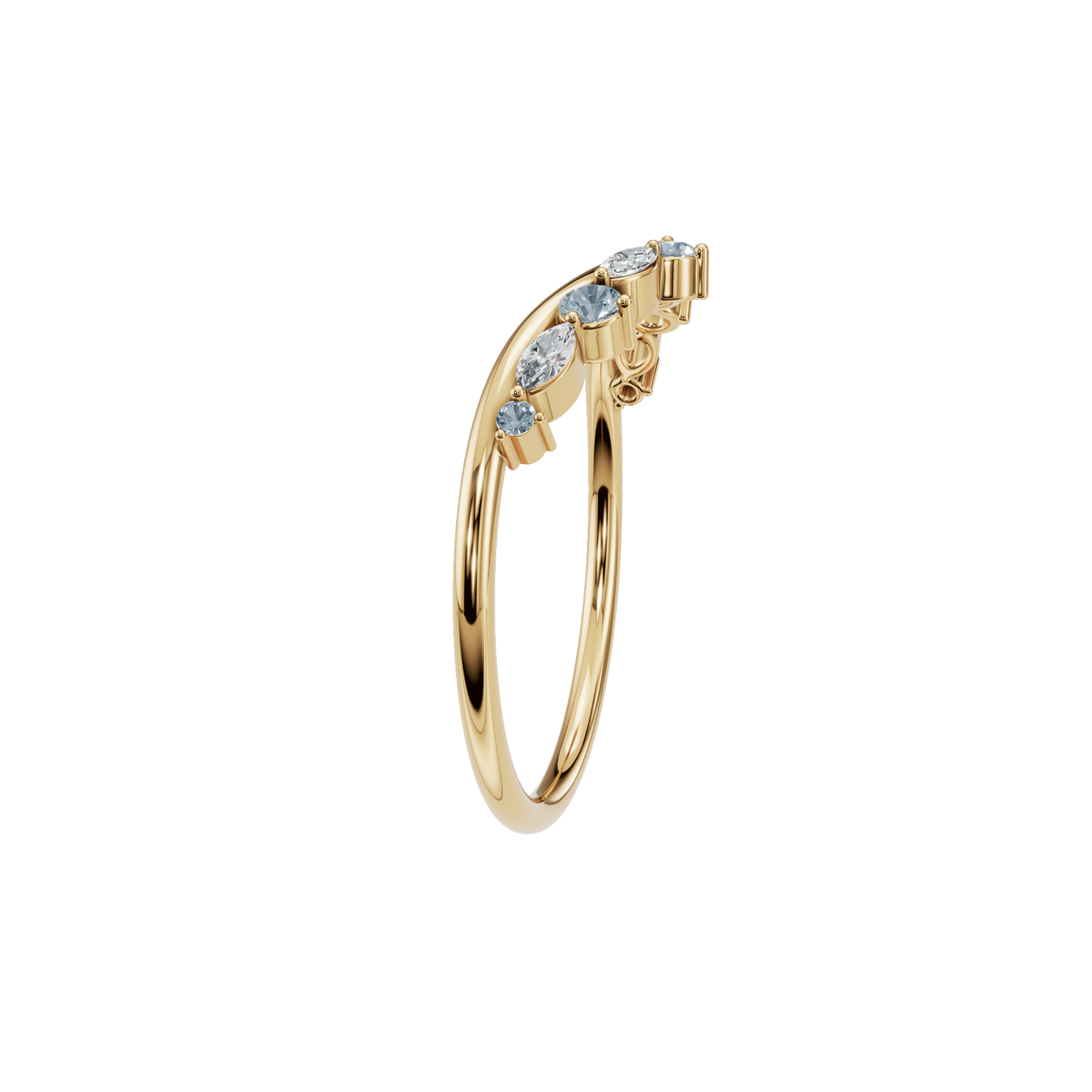 Aqua Arc Diamond Marquise Ring in Yellow Gold side view | Roomy's Jewellery