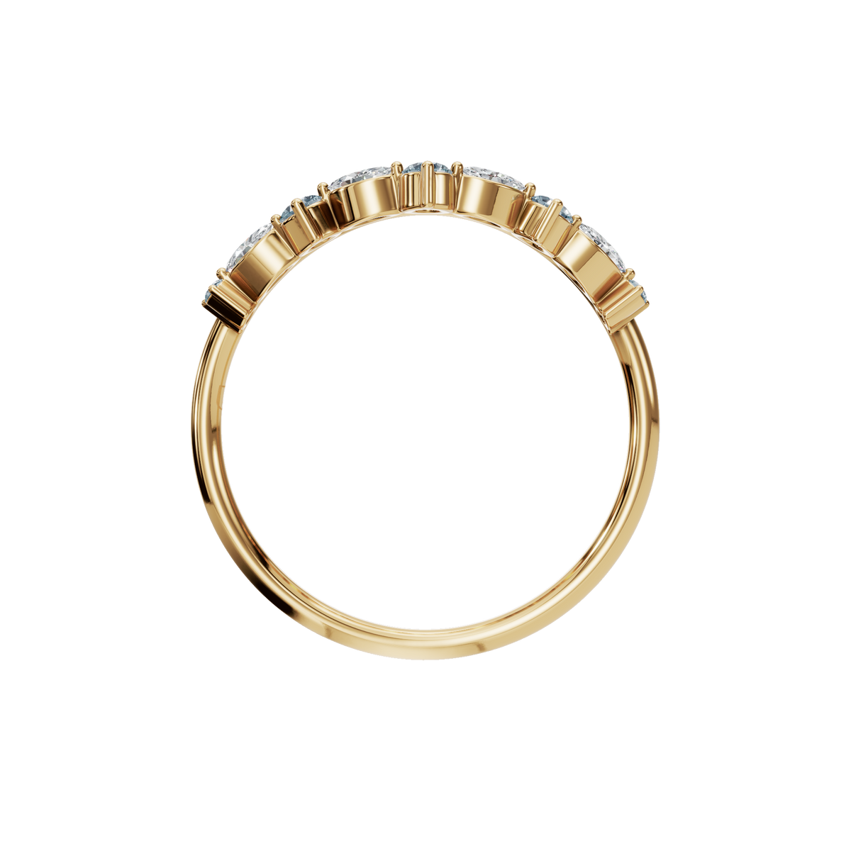 Aqua Arc Diamond Marquise Ring in Yellow Gold on hand | Roomy's Jewellery