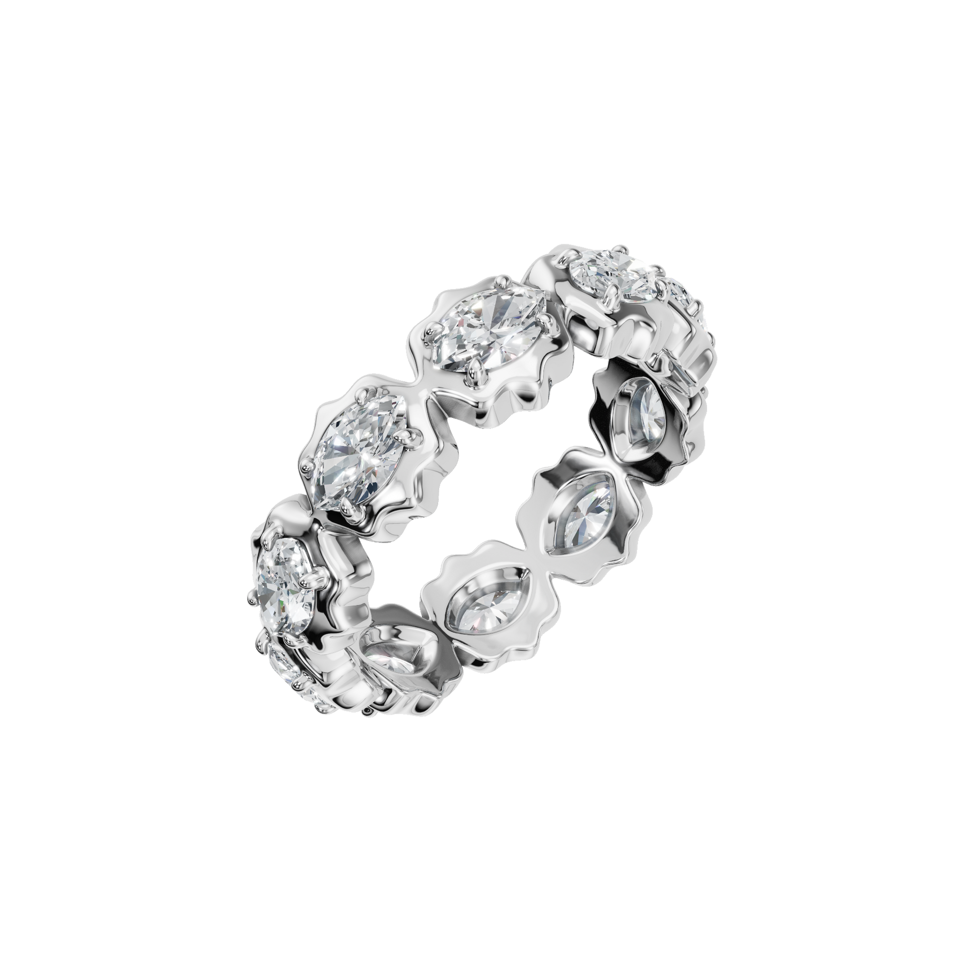 Marquise Eternity Diamond Band in White Gold angled view | Roomy's Jewellery