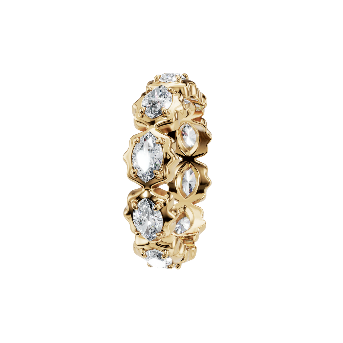 Marquise Eternity Diamond Band in Yellow Gold side view | Roomy's Jewellery