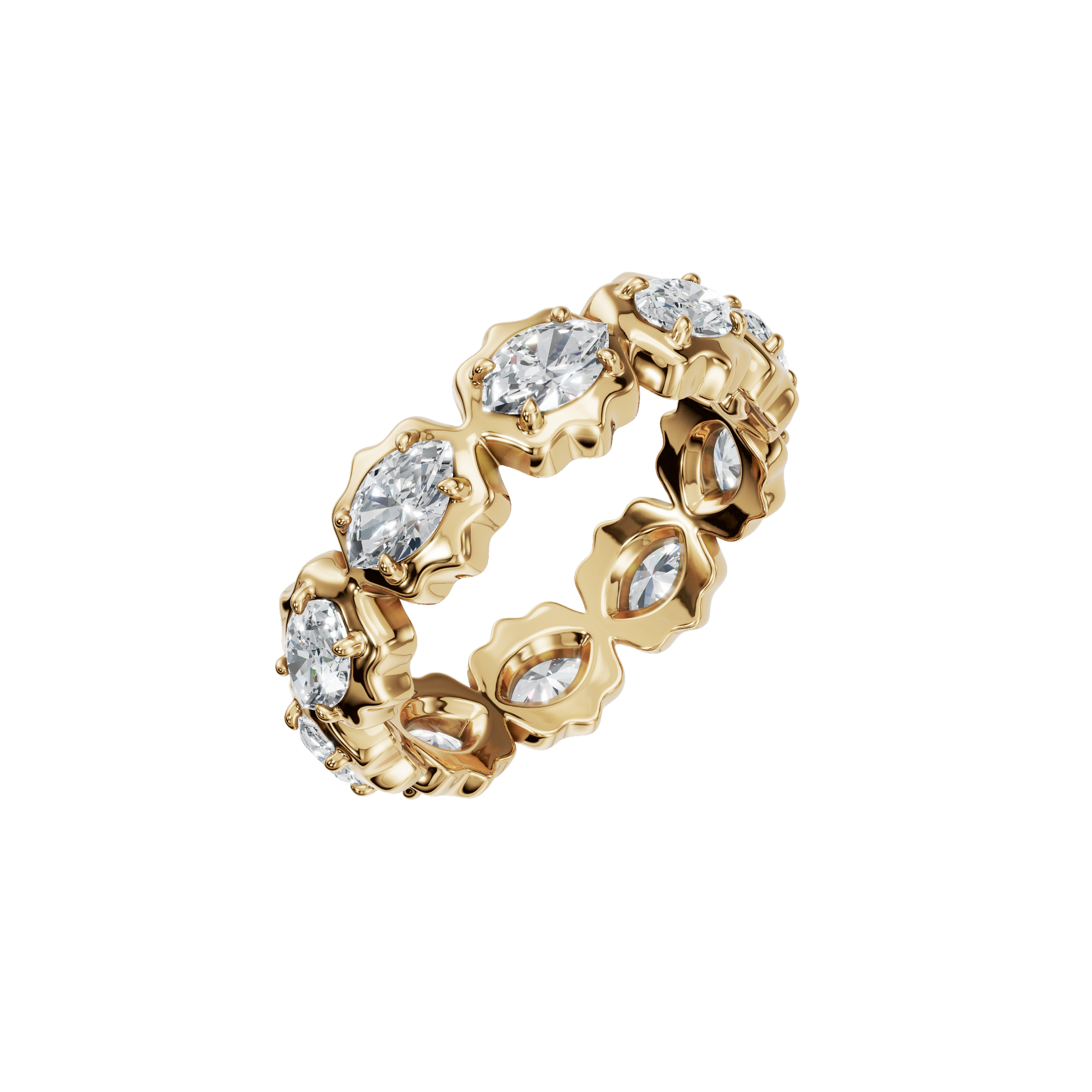 Marquise Eternity Diamond Band in Yellow Gold angled view | Roomy's Jewellery