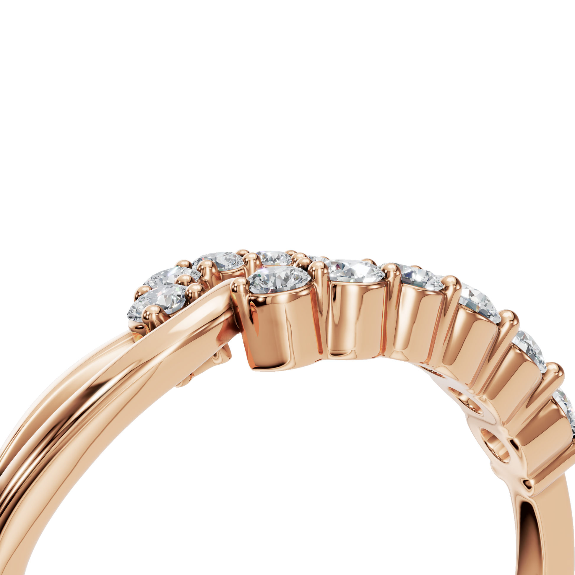 Comet Diamond Bypass Ring in Rose Gold angled view | Roomy's Jewellery
