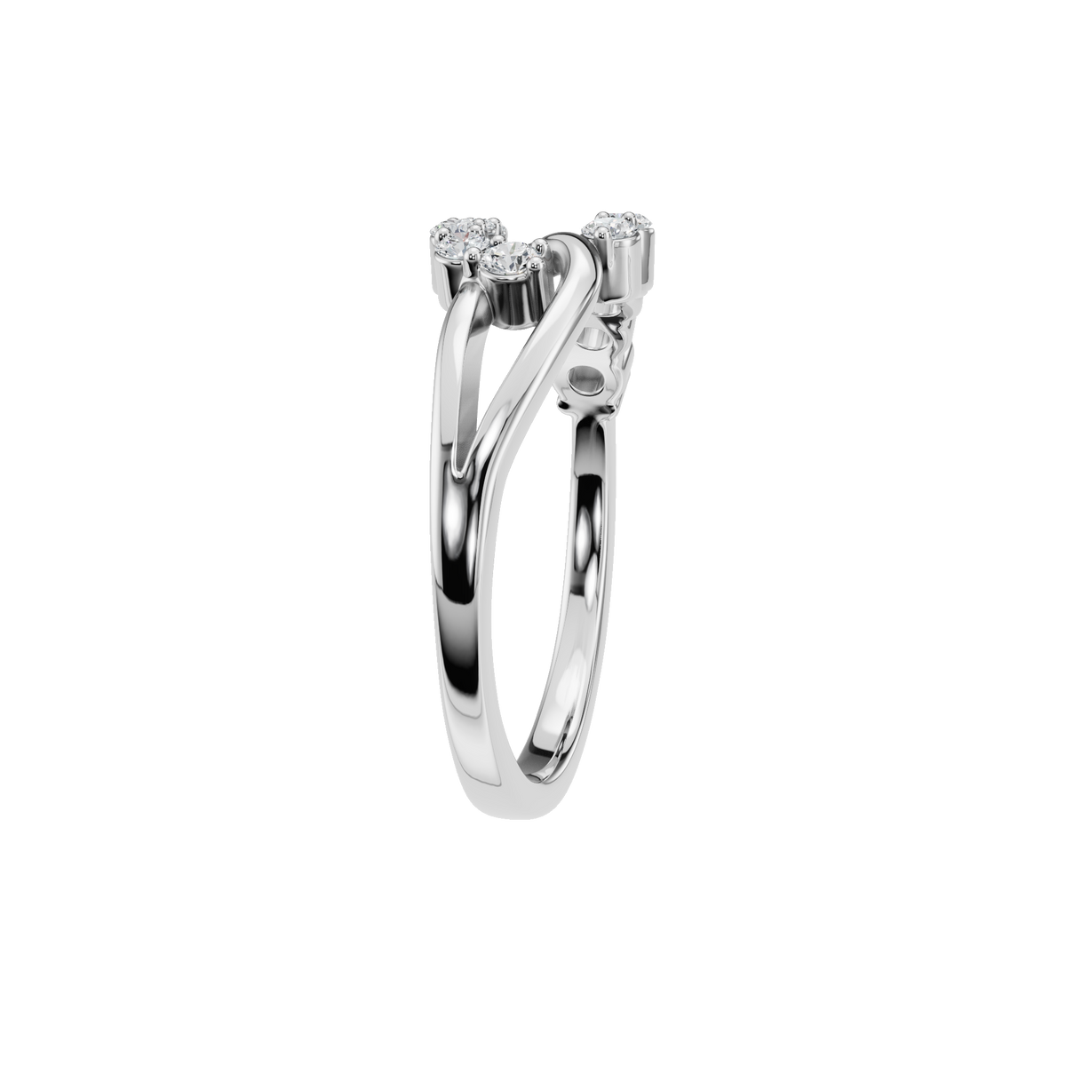 Comet Diamond Bypass Ring in White Gold side view | Roomy's Jewellery