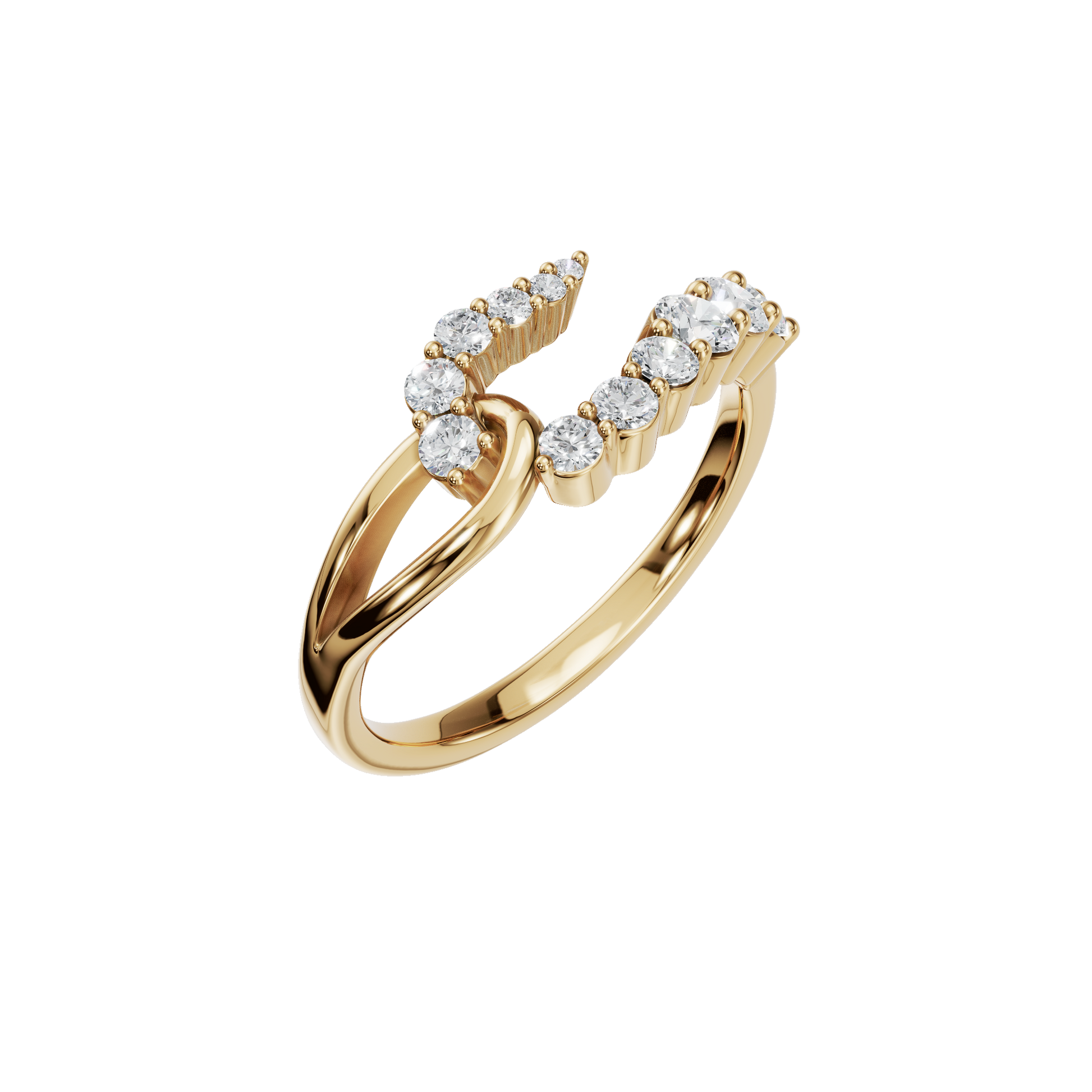 Comet Diamond Bypass Ring in Yellow Gold close-up | Roomy's Jewellery