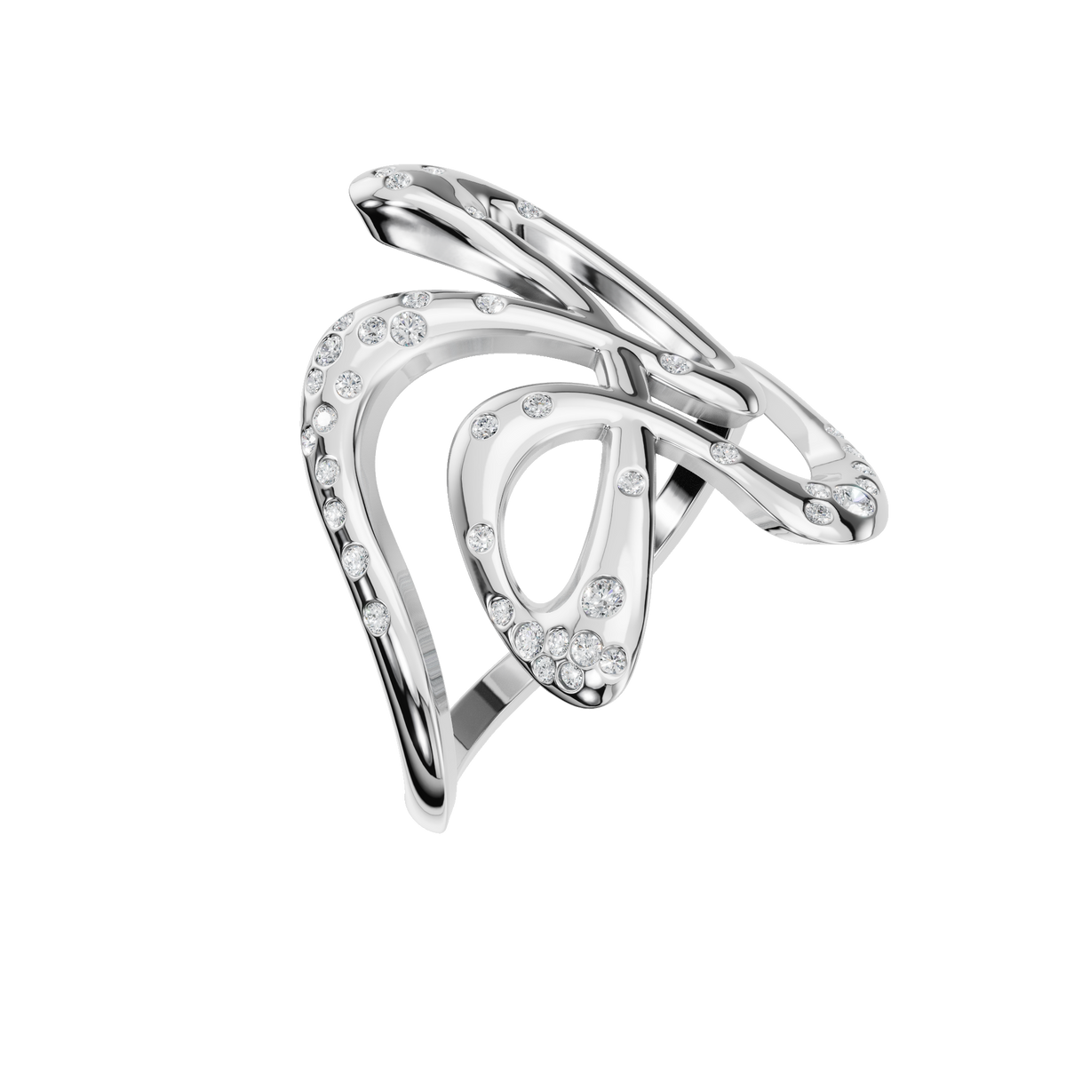 Reverie Diamond Sculptural Ring in White Gold close-up | Roomy's Jewellery