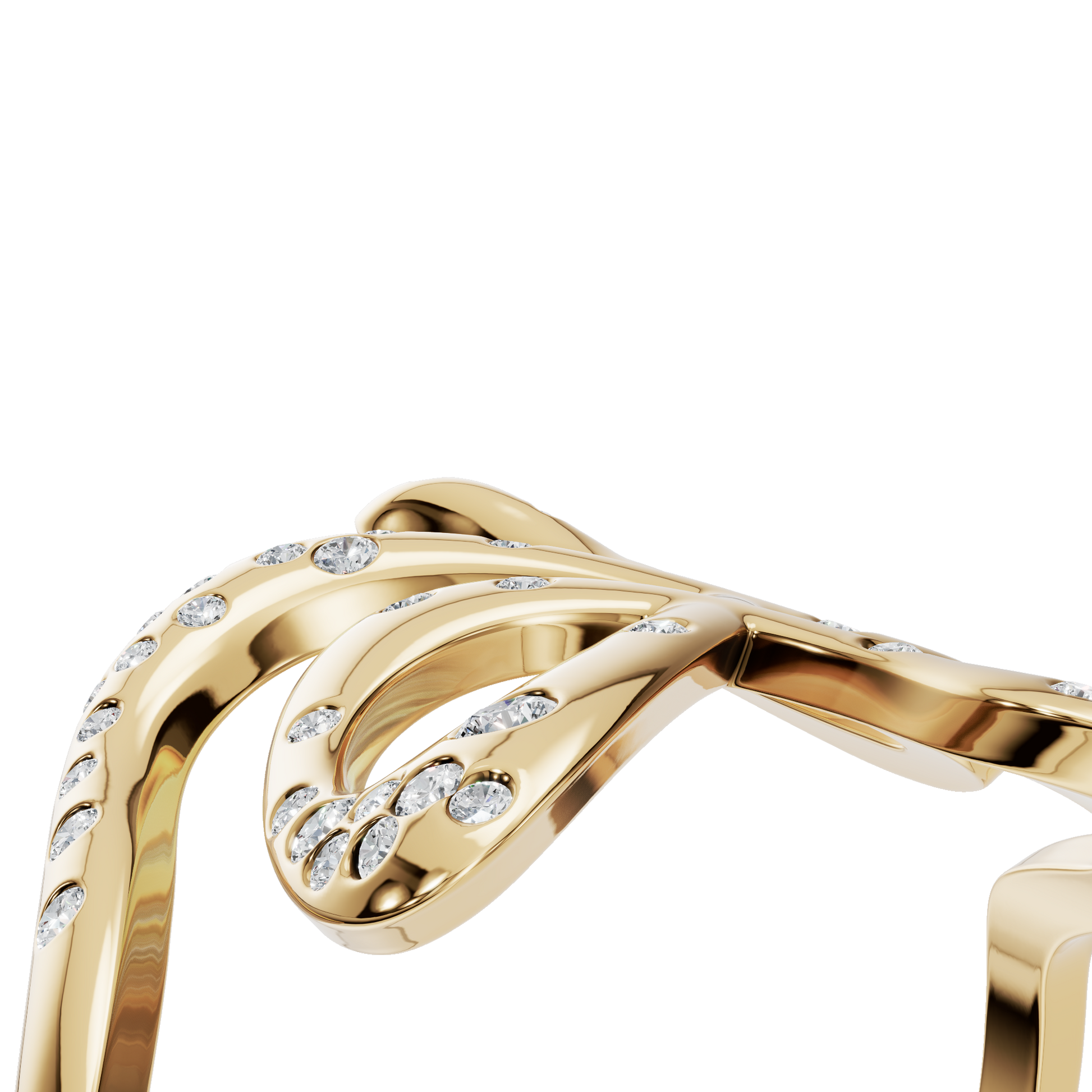 Reverie Diamond Sculptural Ring in Yellow Gold angled view | Roomy's Jewellery