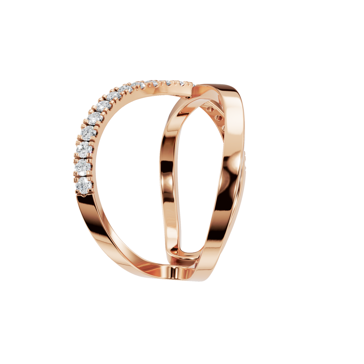 Kismet Diamond Crossover Ring in Rose Gold side view | Roomy's Jewellery