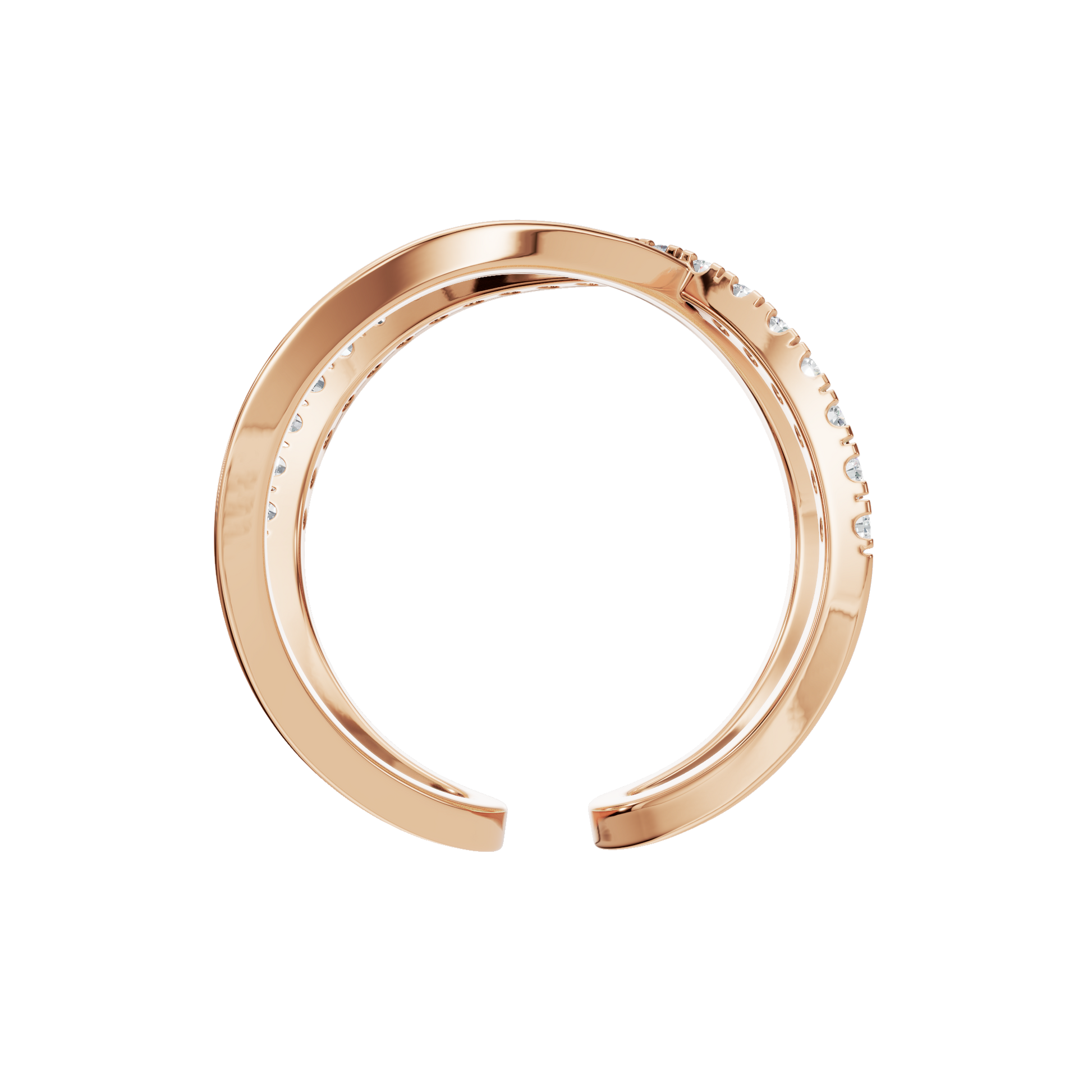 Kismet Diamond Crossover Ring in Rose Gold on finger | Roomy's Jewellery