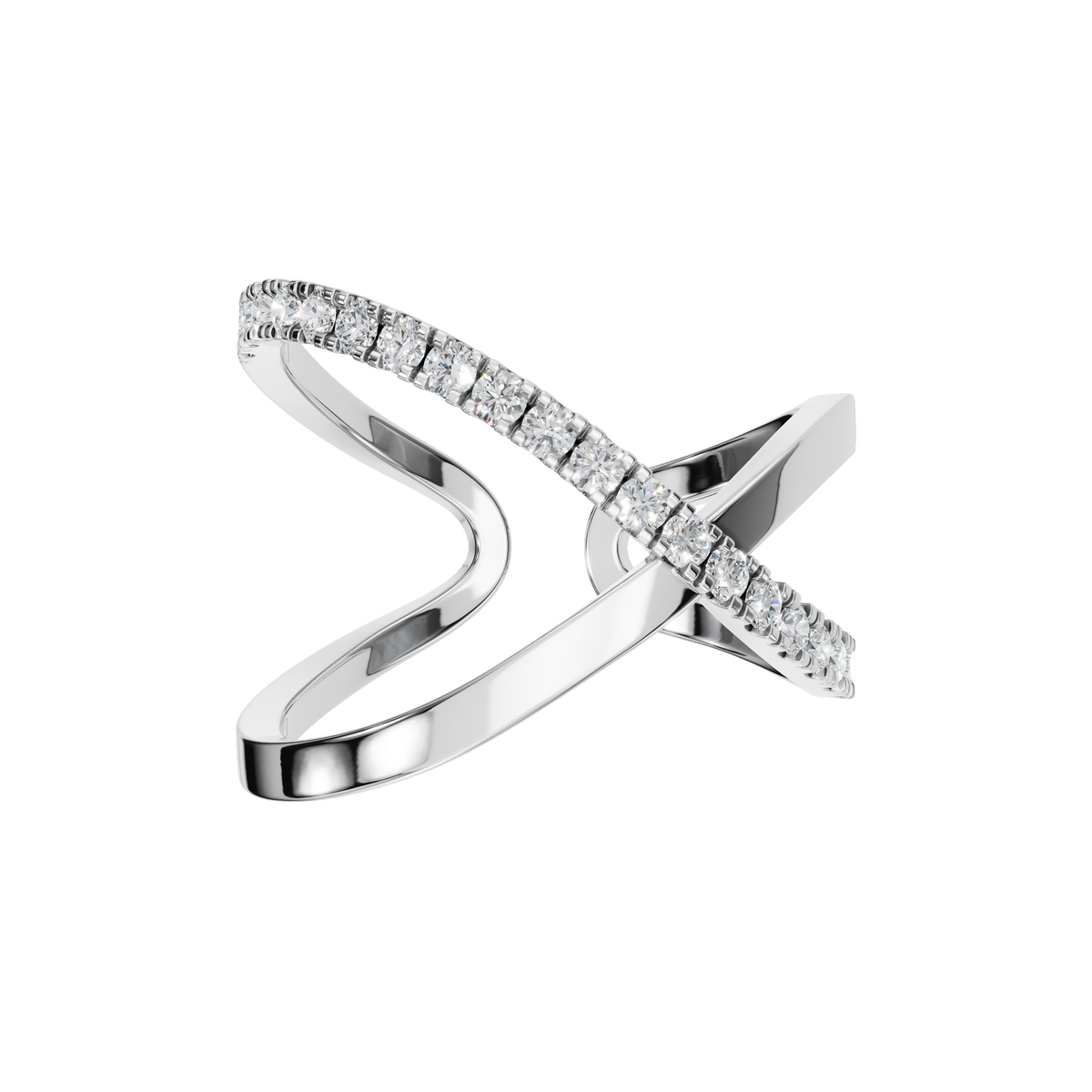 Kismet Diamond Crossover Ring in White Gold — Lab Grown | Roomy's Jewellery